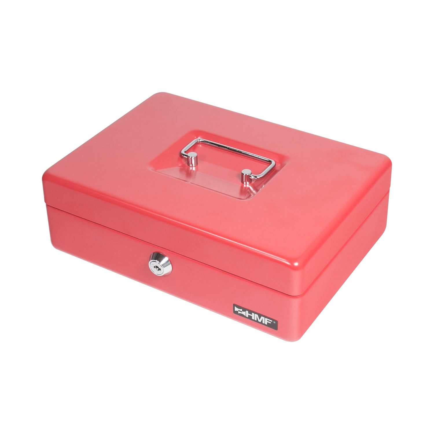 HMF Geldkassette Abschließbare Bargeldkasse mit Euro-Münzzählbrett, hochwertige Geldbox mit Schlüssel, 25 x 18 x 9 cm, rot – Bild 5 von 5