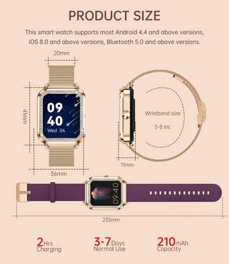 Erkwei Smartwatch (1,59 Zoll, Andriod iOS), Damen mit Telefonfunktion Fitnessuhr Damen Herzfrequenz Sportuhr uhr