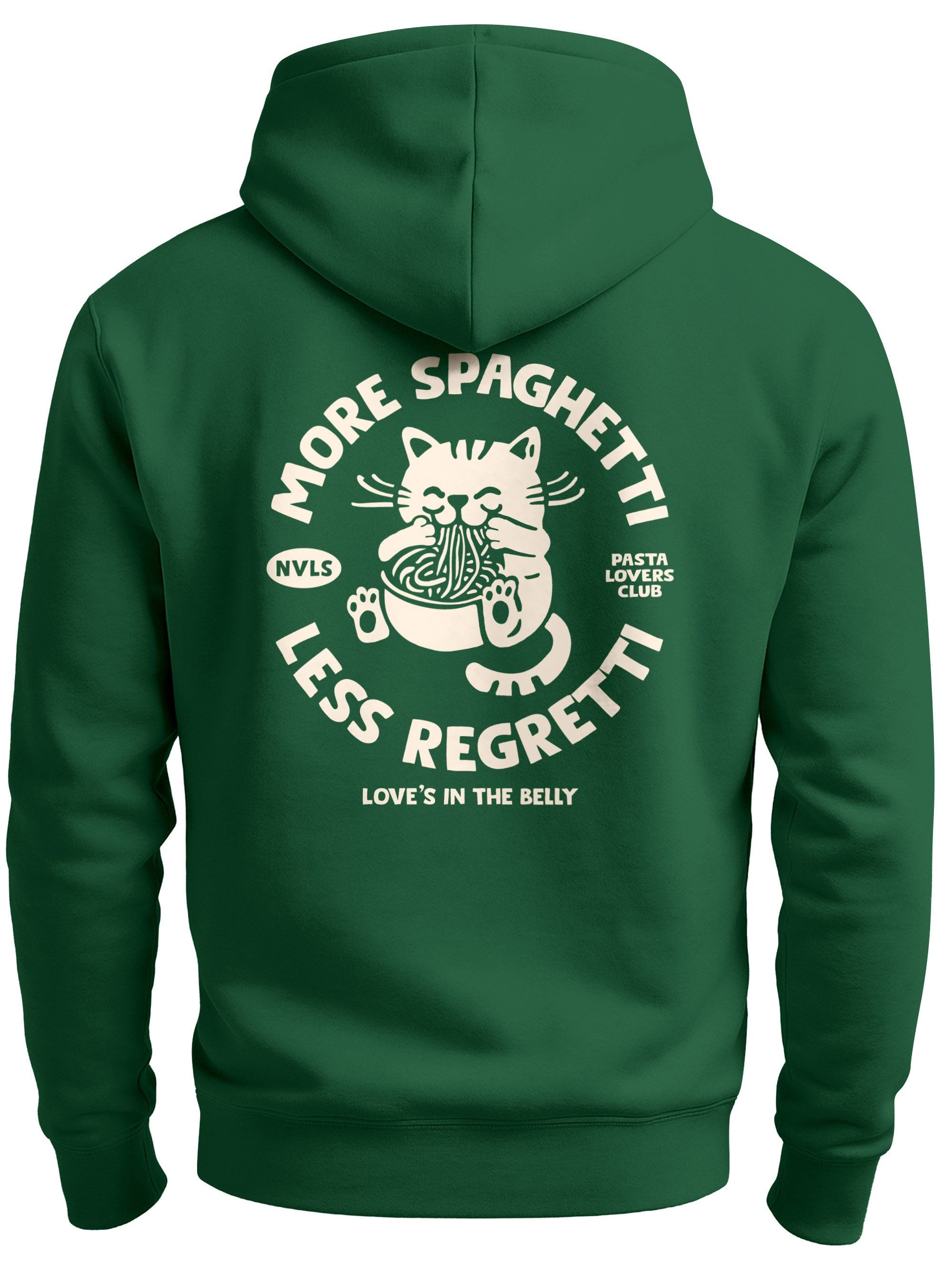 Sweatjacke Herren Sweatjacke Backprint More Spaghetti Less Regretti Katze Lustig