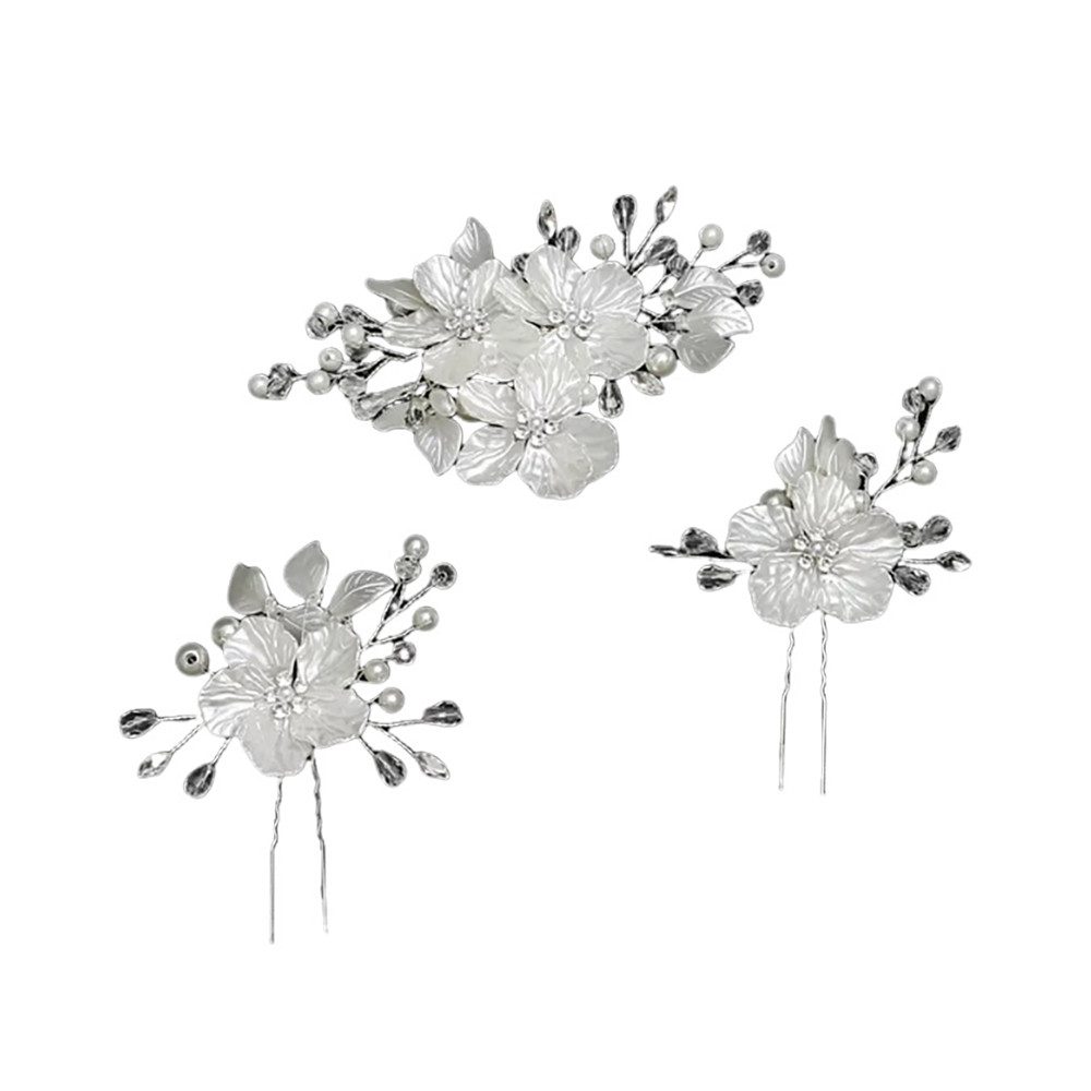 Bomiclss Haarspange 3er Set Braut Haarspangen mit Perlen & Strass – Blumen Haarclips, 3-tlg., für Hochzeit & Fest – Elegante Braut Haaraccessoires