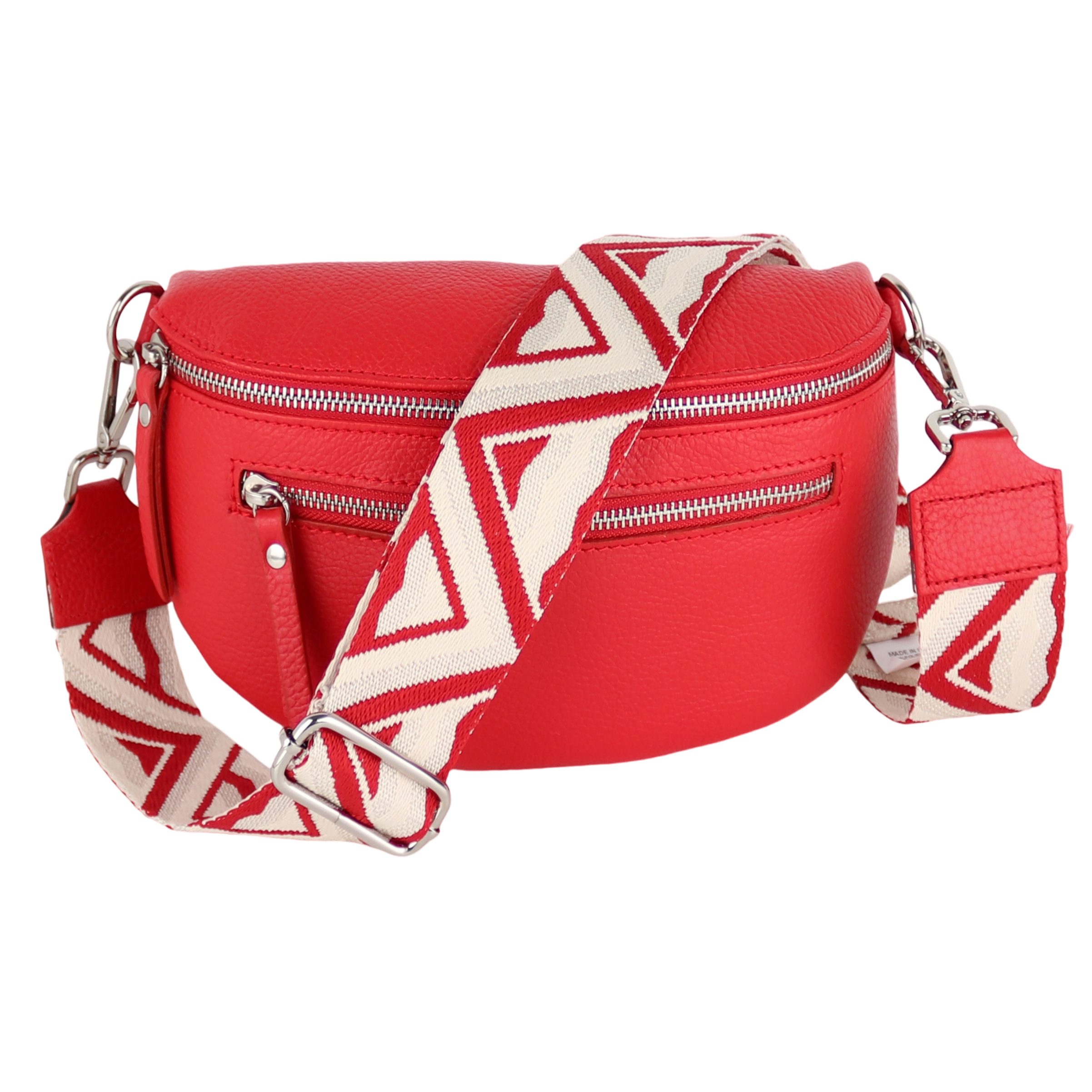 MIRROSI Bauchtasche Damen, Echtleder, Leder, Made in Italy, Umhängetasche, Brusttasche, (Schultertasche für jeden Anlass (1 Tasche & 2 Gurt), Mit zwei Reißverschlüssen, (ca.27x14x8cm), Crossbody Bag, gemusterten& verstellbaren Schulterriemen