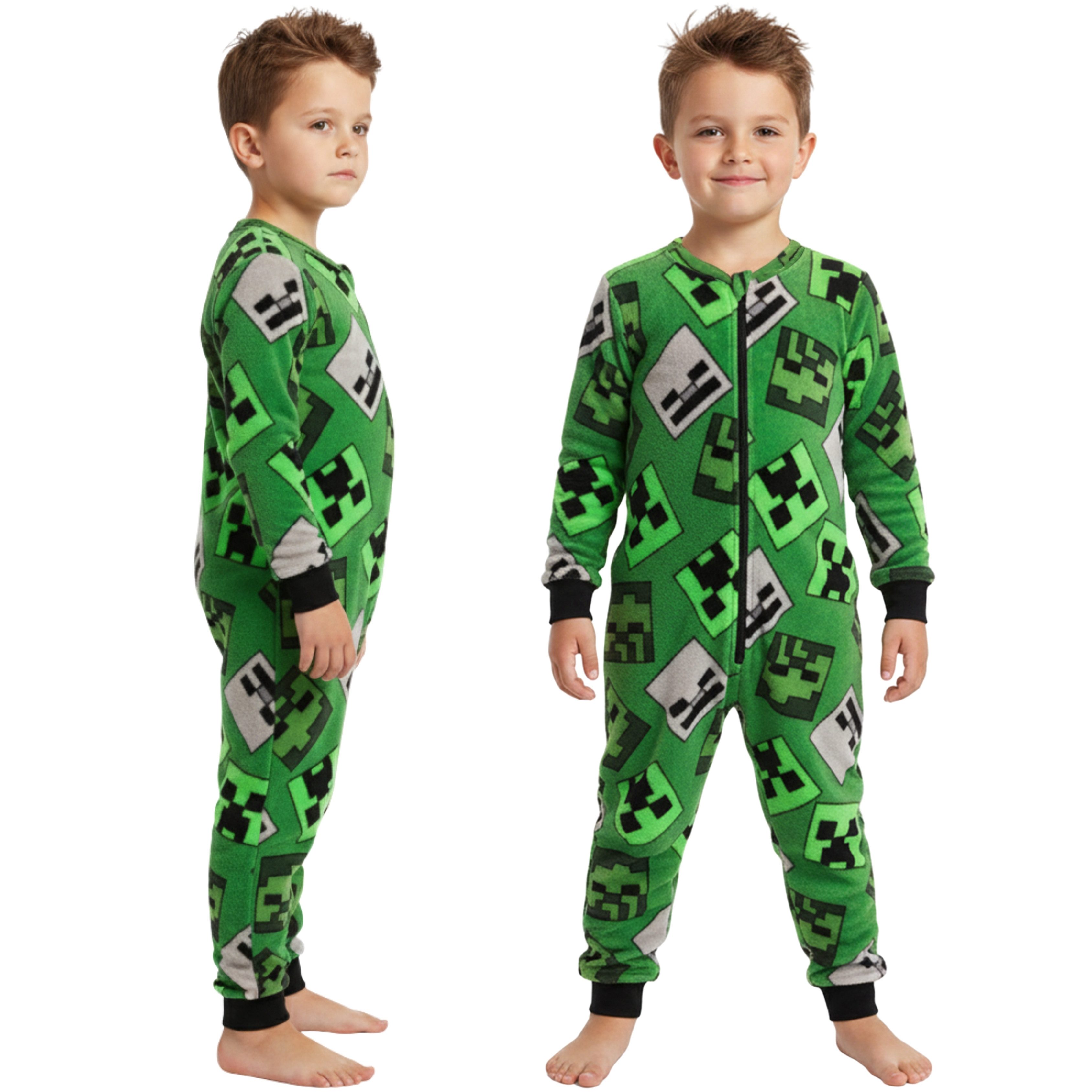 Minecraft Schlafanzug Minecraft Creeper Polar-Pyjama für Jungen, Overall mit Reißverschluss