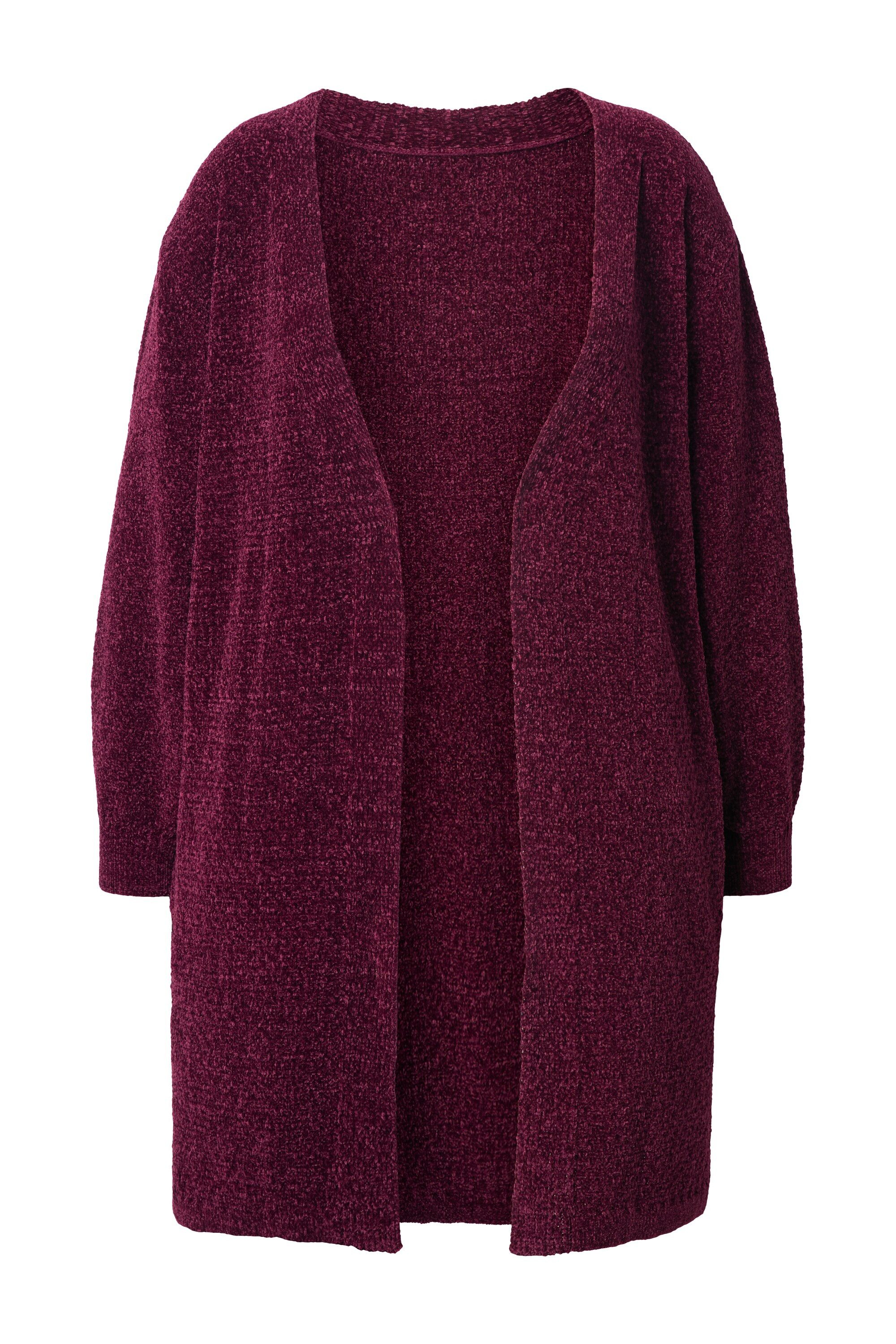 Ulla Popken Strickjacke Chenille-Strickjacke V-Ausschnitt offene Form