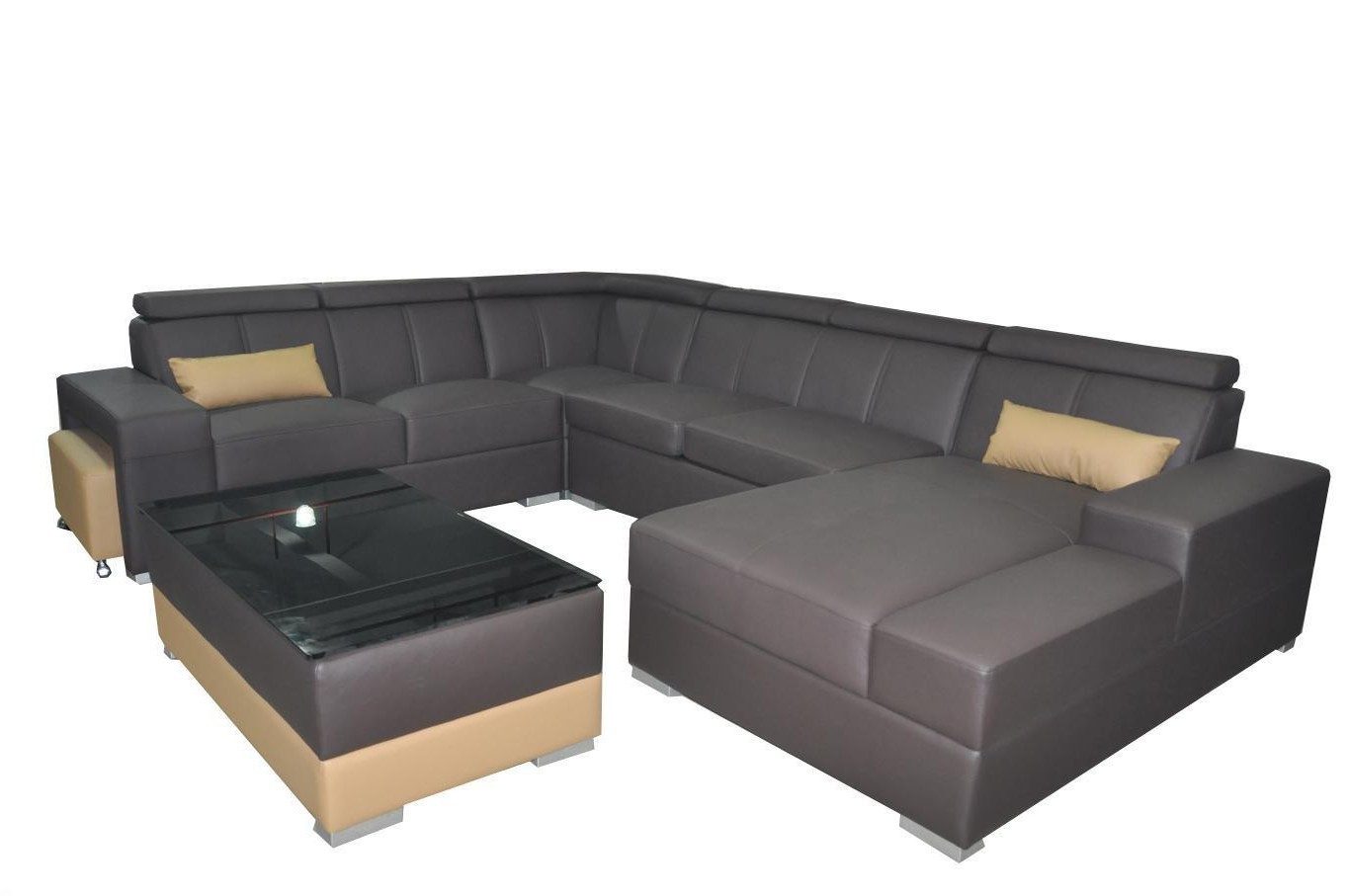 Xlmoebel Wohnlandschaft Leder Sofa in Schwarz mit USB-Anschlüssen und Bettfunktion, Wohnlandschaft 4 Teile, Made in Europa