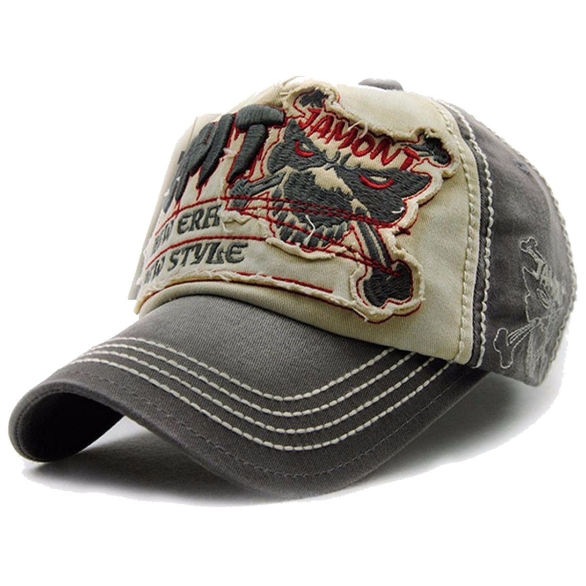 Sporty Baseball Cap Fight Skull Vintage Style Used Washed Look Retro Kappe Cap mit Belüftungslöchern