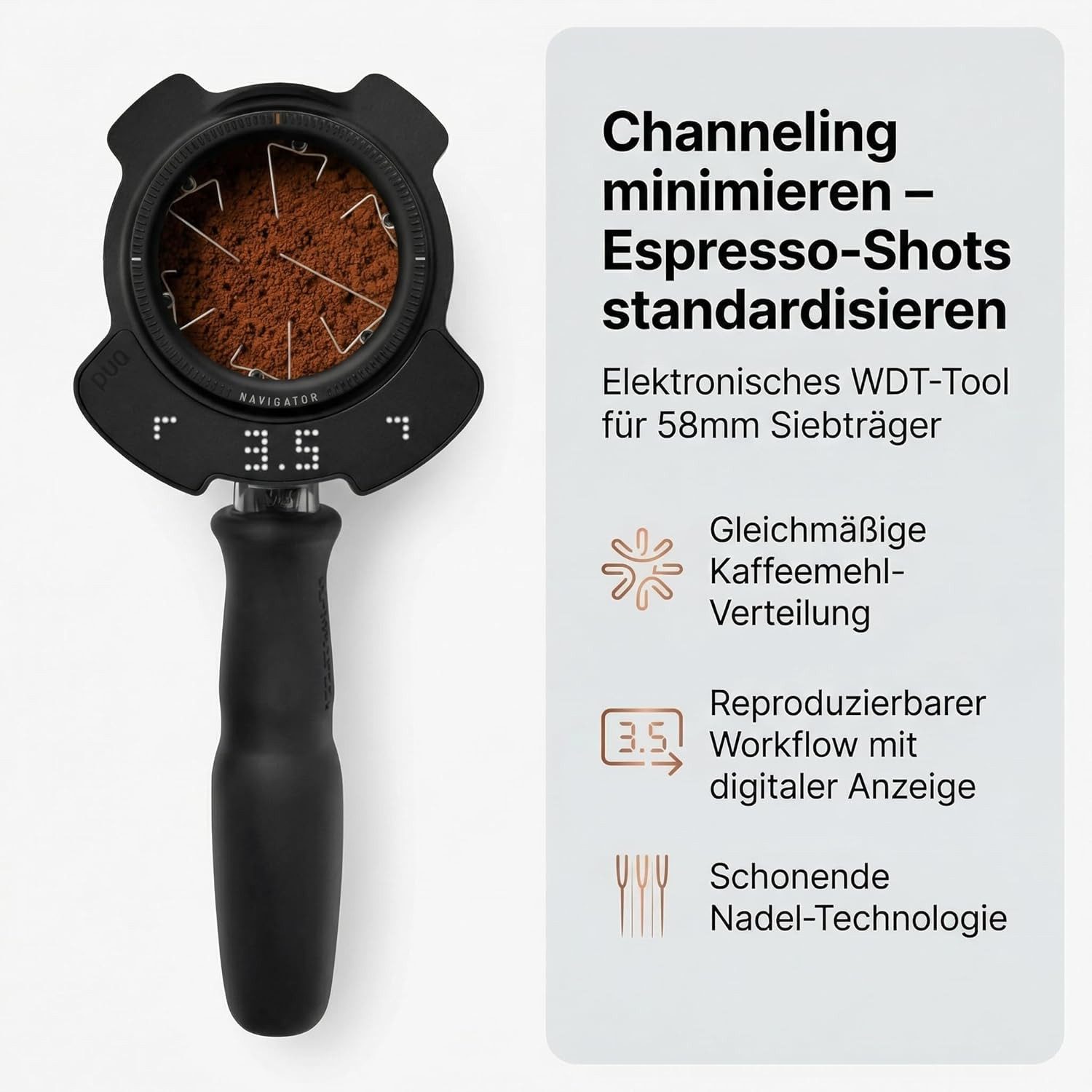 LK Trend & Style Tamper Avanti PUQ Navigator Elektronisches WDT-Tool für Espresso, Elektronische Wdt-Technologie, 58mm Siebträger