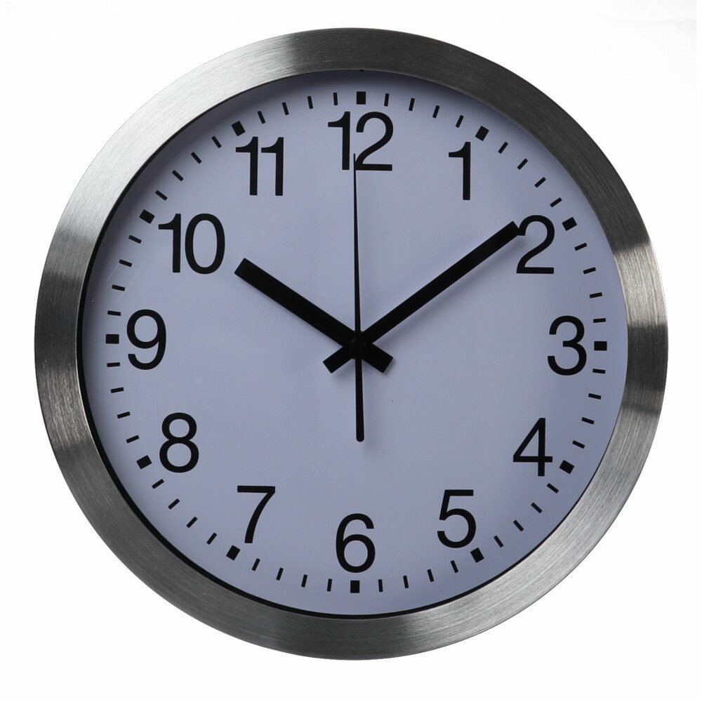 Wanduhr Perel Funkwanduhr, DCF77, rund, analog, 30 cm, Aluminium, Silber