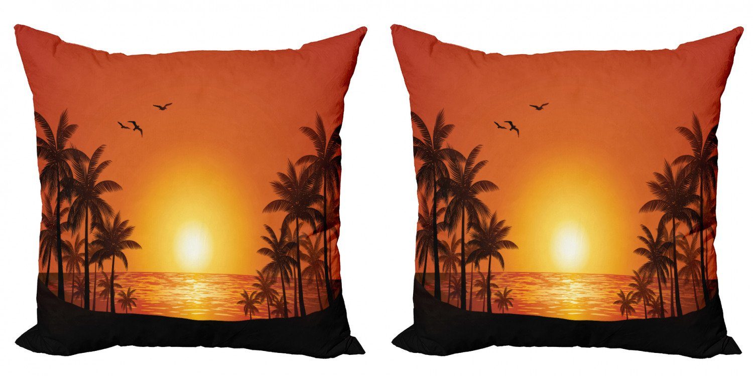 Kissenbezüge Modern Accent Doppelseitiger Digitaldruck, Abakuhaus (2 Stück), Palme Tropic Sonnenuntergang Bäume Sun Sea