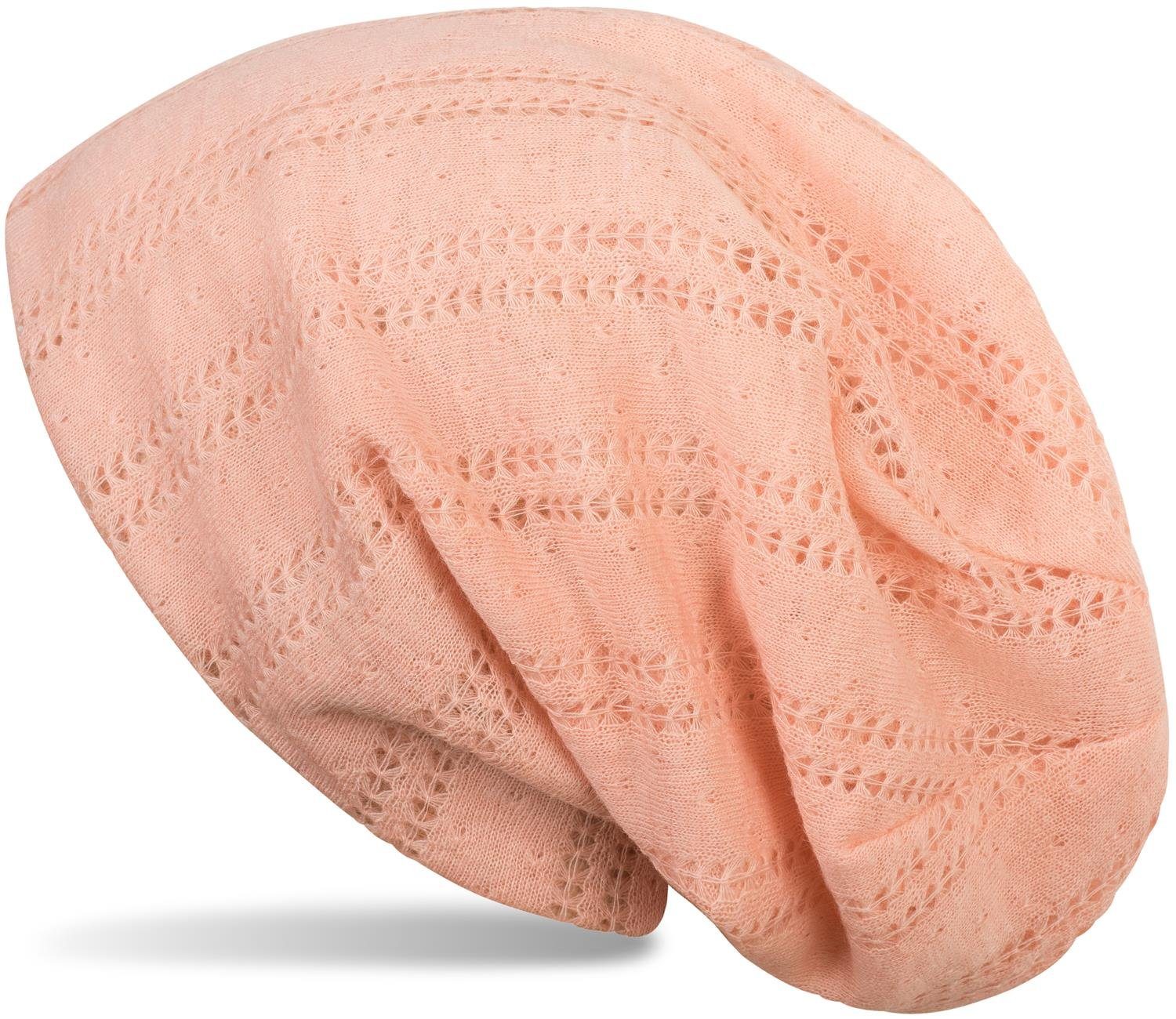 Beanie mit (1-St) Feinstrick styleBREAKER Apricot Strickmütze Lochmuster