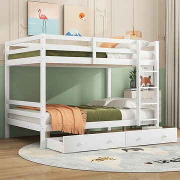 SOFTWEARY Etagenbett mit Lattenrost und Schubladen (140x200 cm), Kinderbett mit Leiter und Rausfallschutz