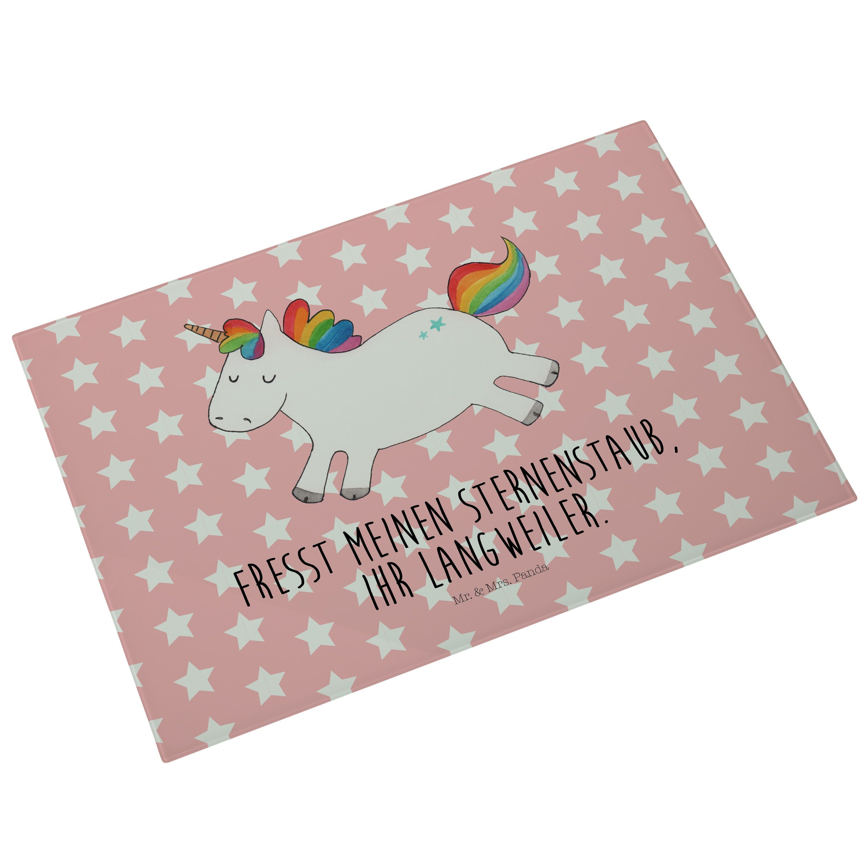 Happy - Unicorn, Premium Mr. Küche, (1-St) Servierbrett Panda Mrs. Geschenk, Spaß, Rot Glas, Pastell - & Einhorn witzig,