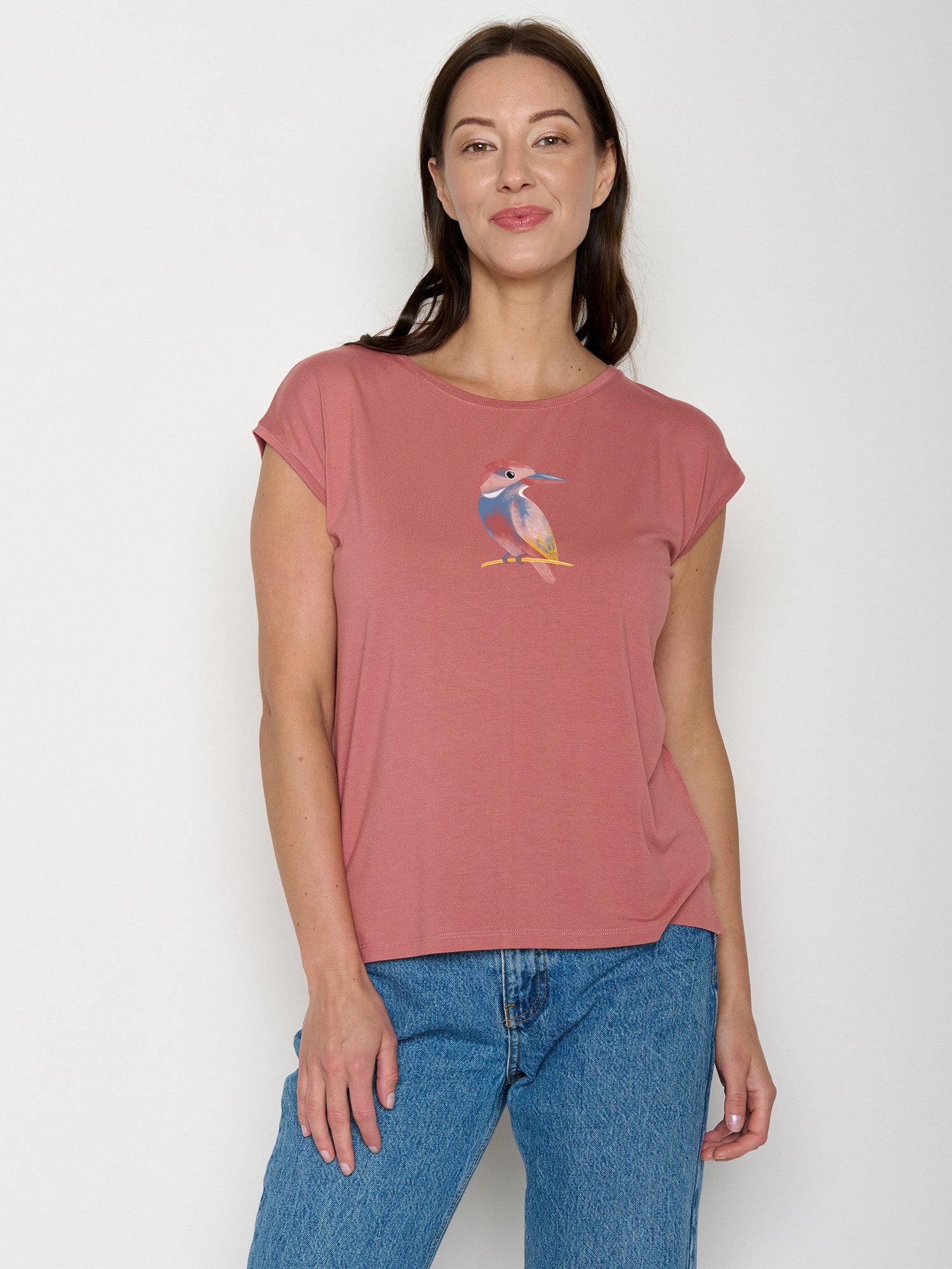 GreenBomb T-Shirt Timid Bird Look (1-tlg., 1) lockerer kurzer Schnitt, ohne Ärmel, weicher Fall