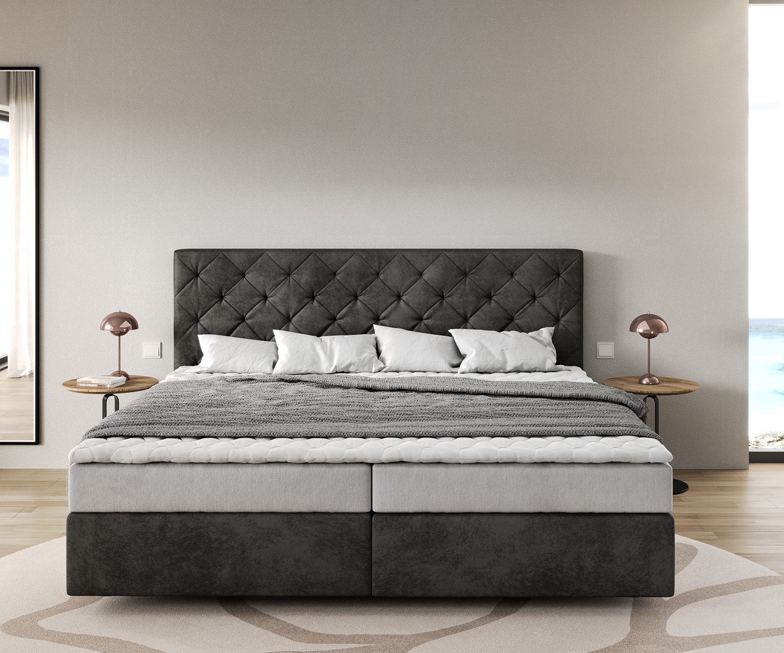 DELIFE Boxspringbett Dream-Great, Mikrofaser Anthrazit Vintage 200x200 cm B günstig online kaufen
