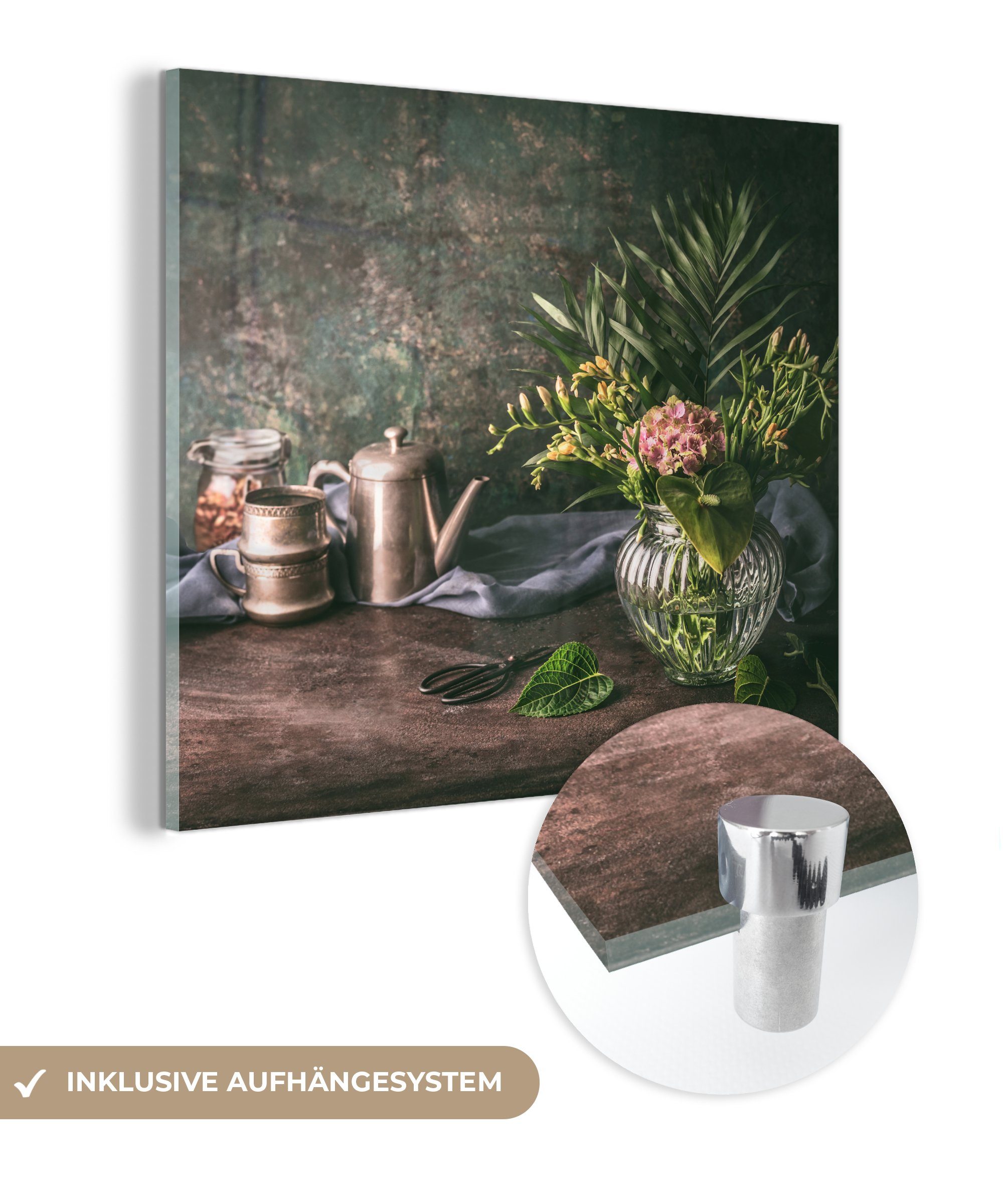 - - (1 - - Glas Stilleben Wandbild Foto MuchoWow St), Acrylglasbild Bilder Wanddekoration Glasbilder Glas auf - Blumen, Blumenstrauß auf