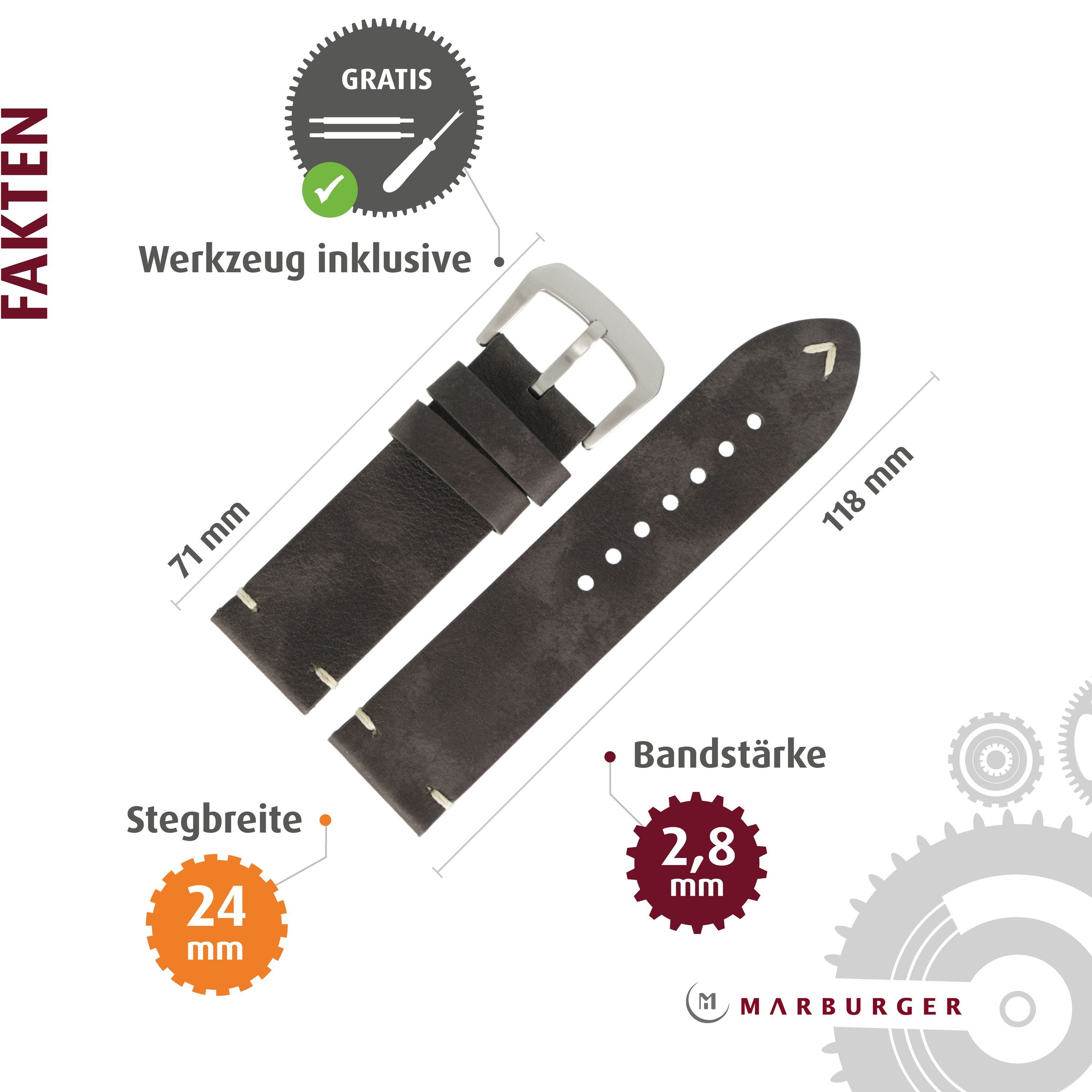 MARBURGER Uhrenarmband 24mm Leder