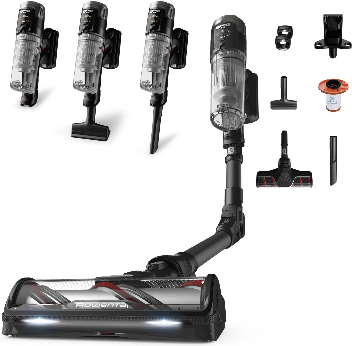 Rowenta Akku-Hand-und Stielstaubsauger X-Force Flex 12.60 Neo Complete, 60 Minuten Laufzeit, Flex-Gelenk, beutellos, LED-Beleuchtung, hocheffiziente Saugleistung dank 150 Air Watt, RH9L55