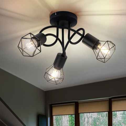 etc-shop LED Deckenleuchte, Leuchtmittel inklusive, Warmweiß, Decken Strahler Retro Käfig Lampe schwarz Wohn Zimmer Spot Leuchte-