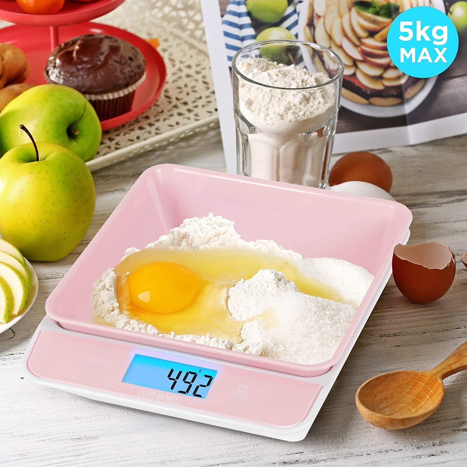 Duronic Küchenwaage, KS100 PK Küchenwaage, 5 kg Digitalwaage mit 1,2 L Schüssel
