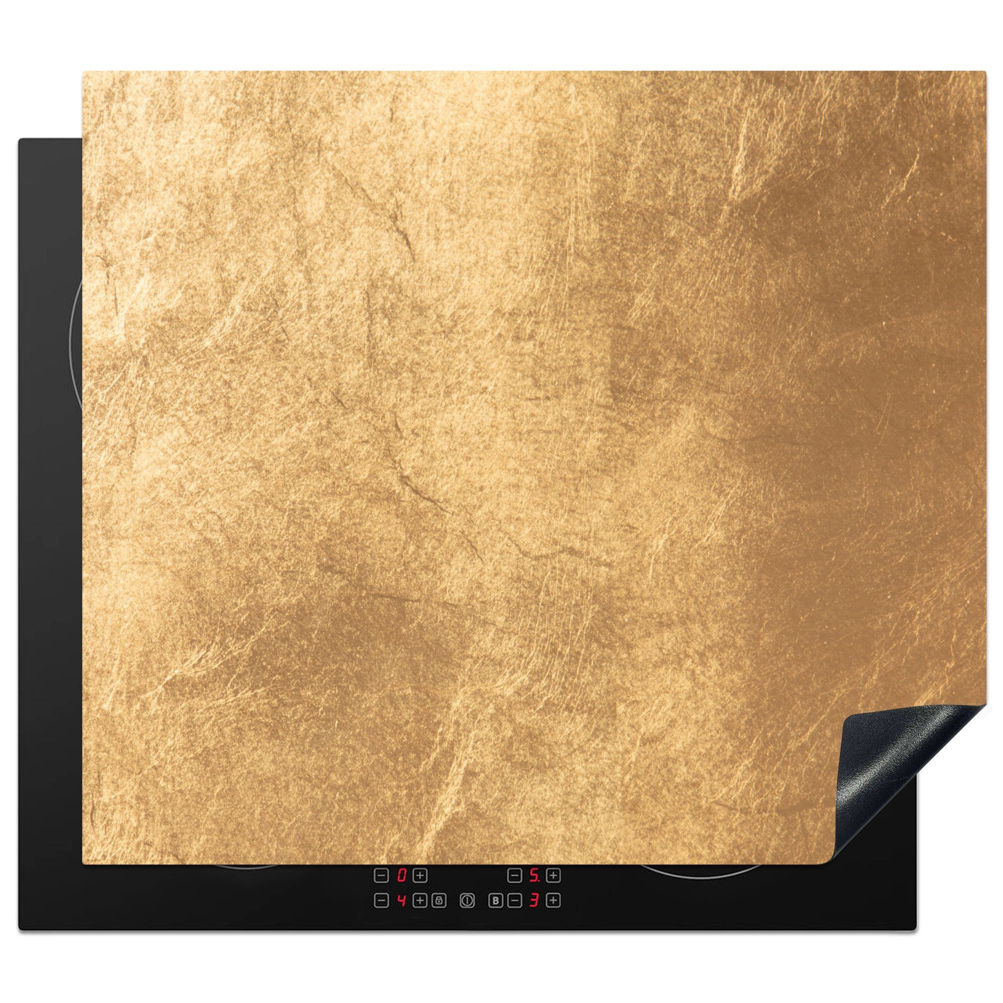 Licht für MuchoWow (1 küche, die Wand, cm, Induktionsmatte eine goldene 59x52 Herdblende-/Abdeckplatte tlg), fällt auf Vinyl, Ceranfeldabdeckung