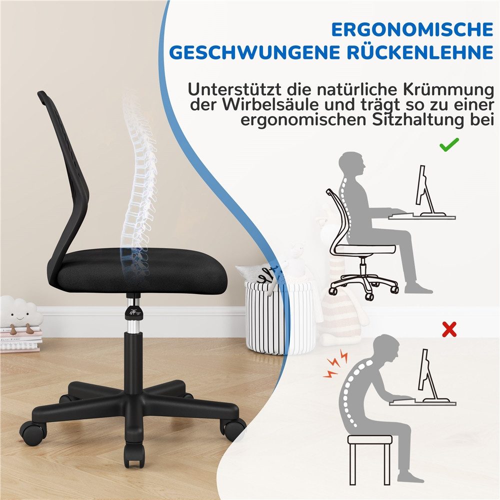 Yaheetech Drehstuhl Höhenverstellbarer Bürostuhl ohne Armlehnen, Schreibtischstuhl mit Netzbezug fürs Arbeitszimmer/Büro/Wohnzimmer – Bild 5 von 5
