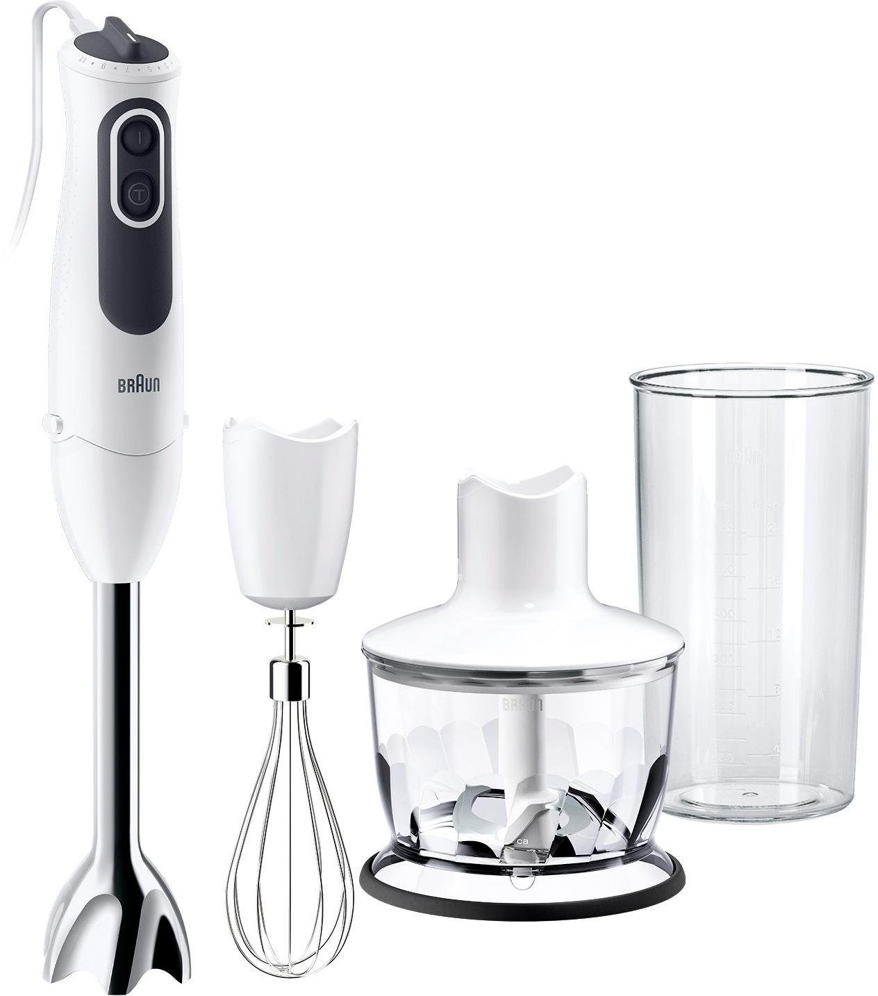 Braun Stabmixer MQ 3135 WH Sauce MultiQuick 3, 750 W, mit Schneebesen, 500 ml Zerkleinerer und 600 ml Mixbecher