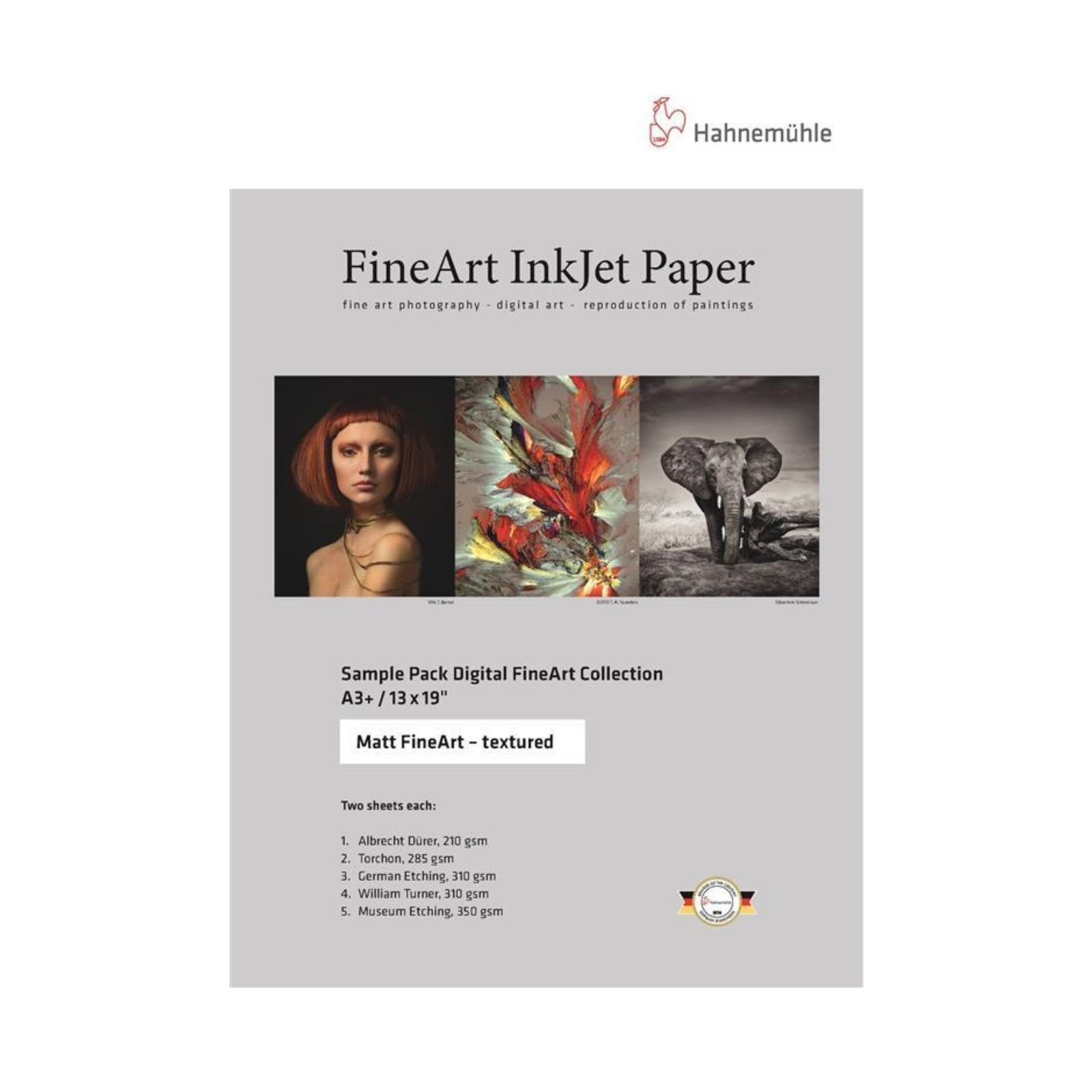 Inkjet-Papier Sample - Fotopapier FineArt Pack A3+ Matt Qualität 5 DIN - Hahnemühle Textured