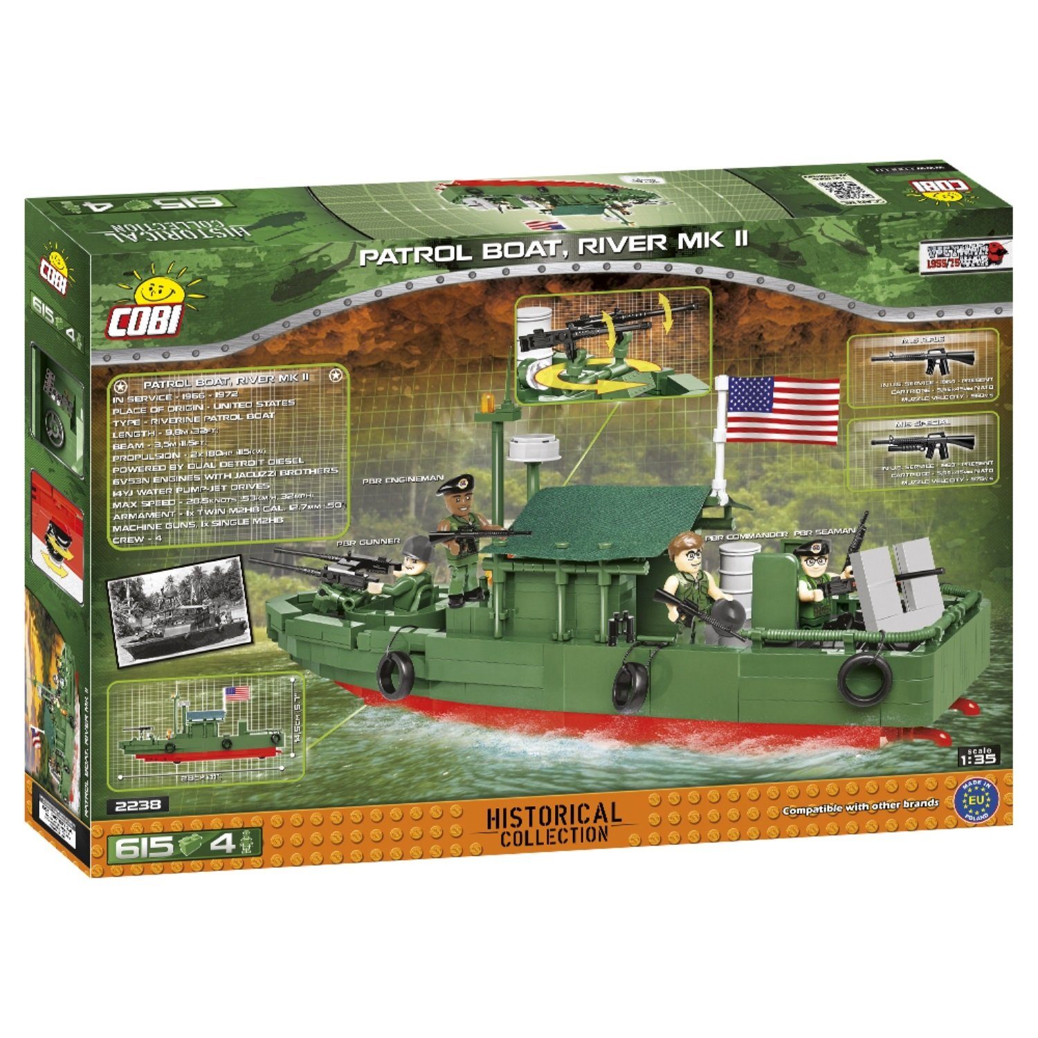 COBI Spiel 2238 Patrol Boat River Vietnam War Militär Boot, Bausteinset Bausatz, Maßstab 1:35