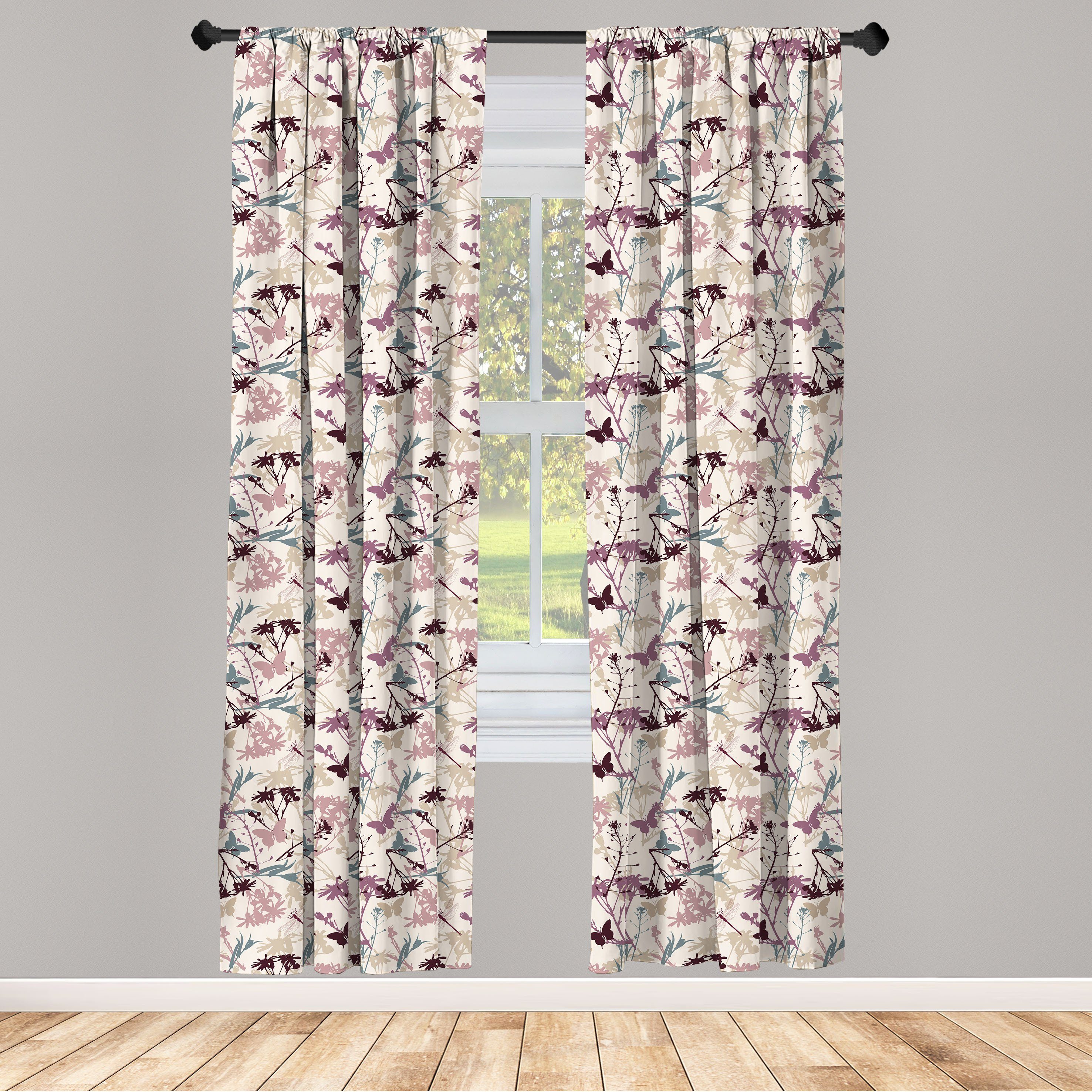 Gardine Vorhang für Wohnzimmer Schlafzimmer Dekor, Abakuhaus, Microfaser, Blumen Libelle Schmetterling
