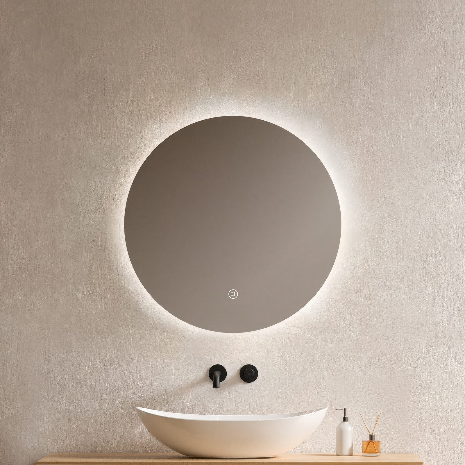EMKE Badspiegel Badspiegel Rund mit Beleuchtung LED Badezimmerspiegel Wandspiegel, 3 Farben des Lichts, Dimmbar, Intelligenter Touchschalter
