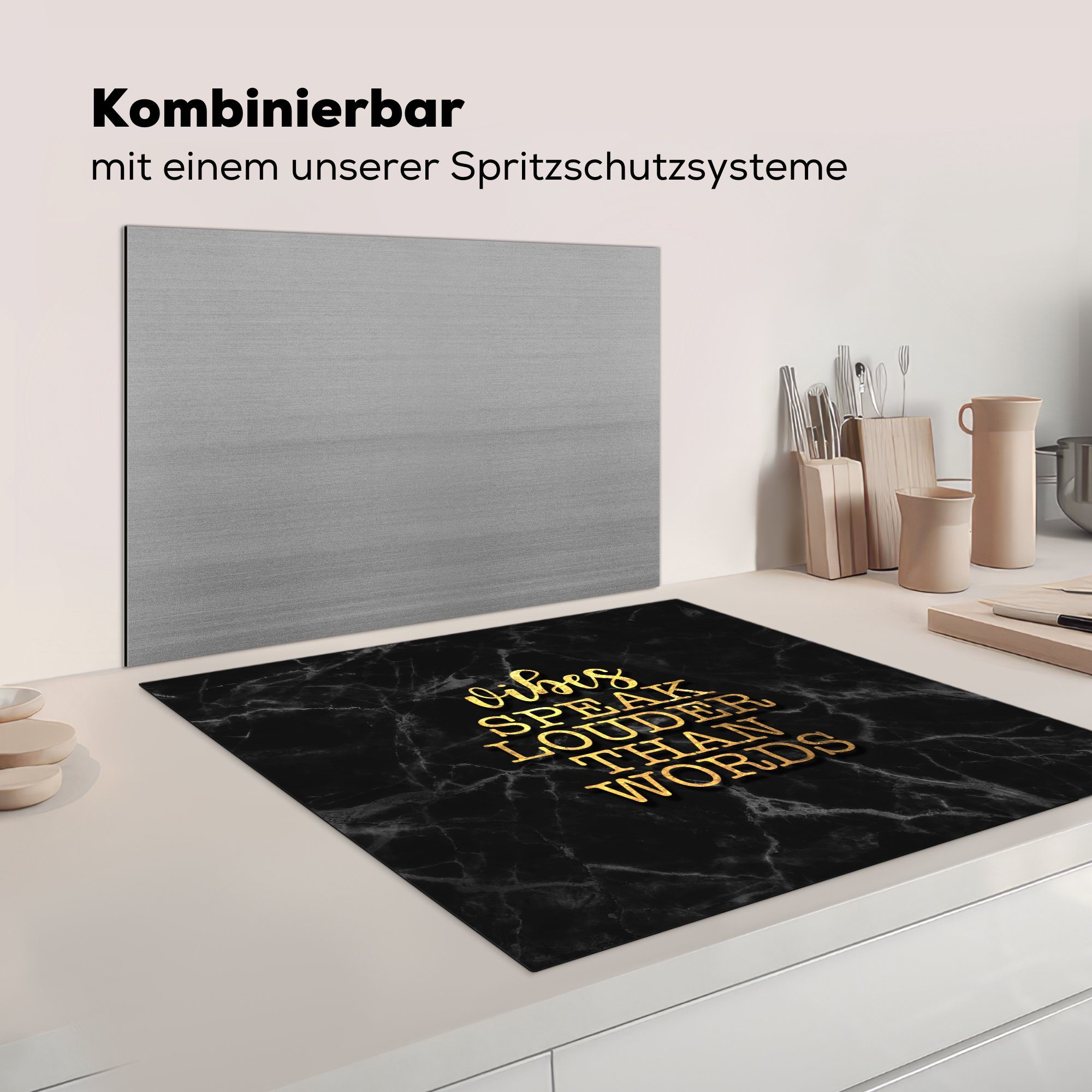 MuchoWow Herdblende-/Abdeckplatte Zitat - cm, - Arbeitsplatte tlg), Vinyl, (1 - Ceranfeldabdeckung, Marmor, küche 78x78 Gold Sprichwörter für