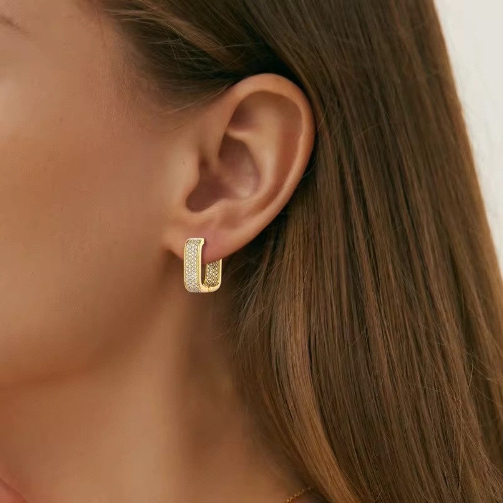 ROUGEMONT Paar Creolen Funkelnde Damen Baguette Creolen Ohrringe mit Zirkonia Besatz