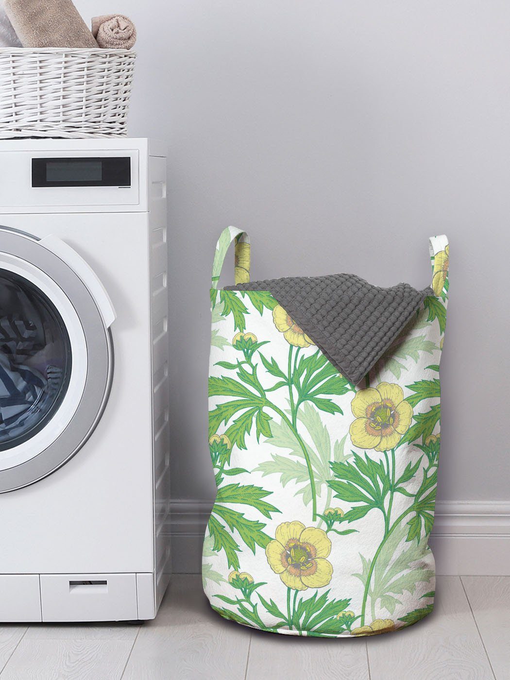 Abakuhaus Wäschesäckchen Wäschekorb mit Gartenarbeit Kordelzugverschluss Waschsalons, Griffen Kunst für Blätter Blumen Botanik