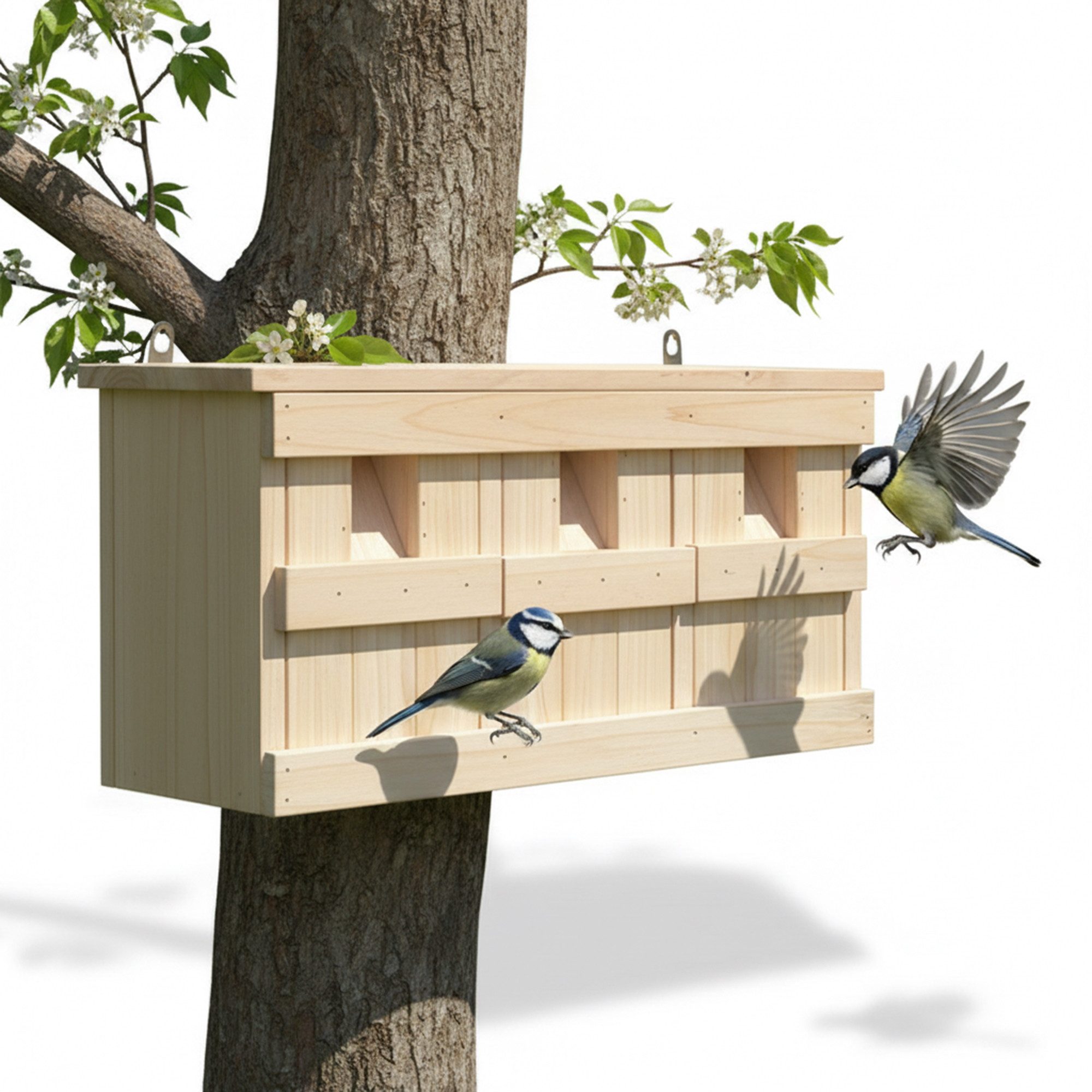 Mucola Nistkasten Nistkasten Vogelhaus 3 Nistkammern Spatzenvilla Holz Sperling Spatzen, Maße: ca. 44 x 15,5 x 21,5 cm (BxTxH)