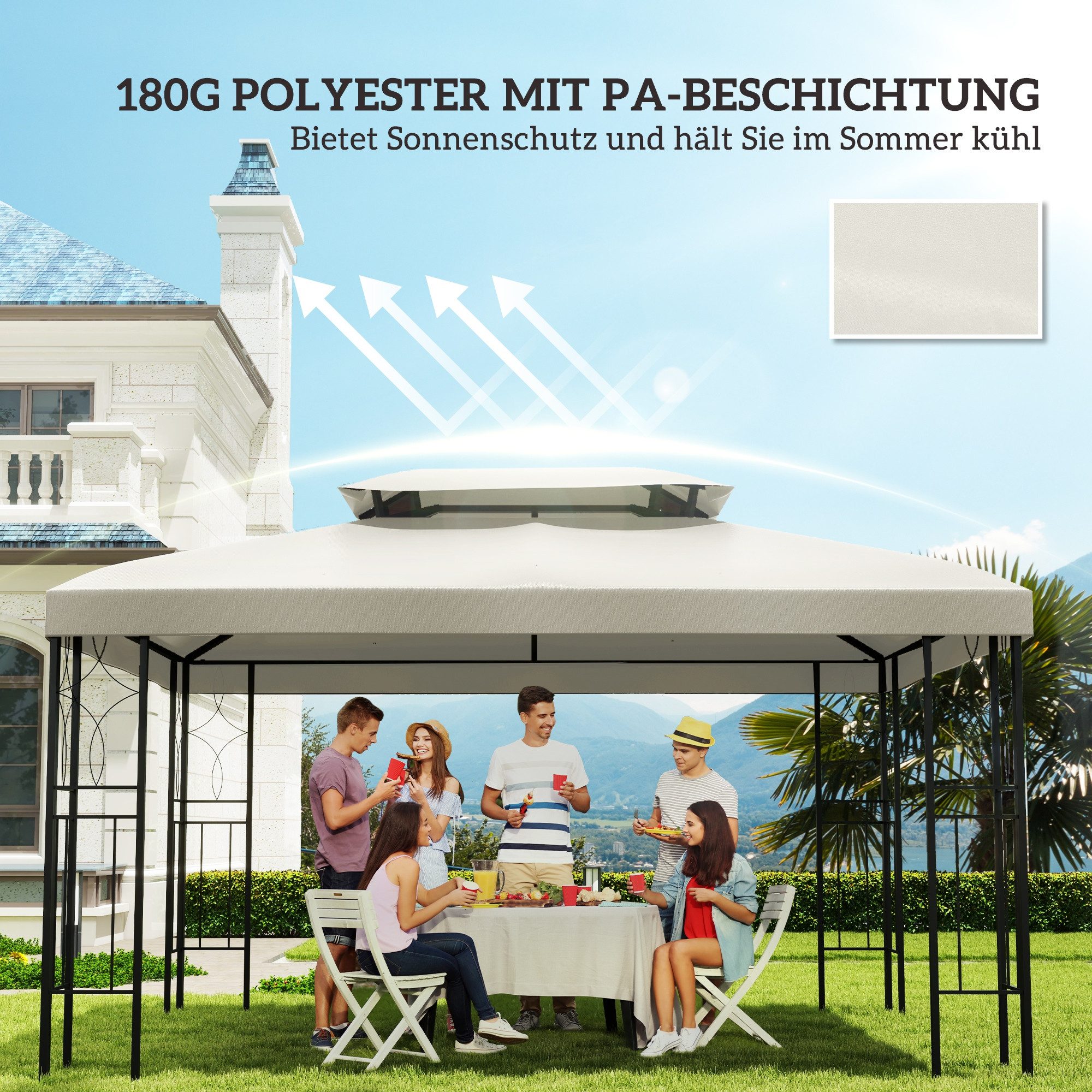 Outsunny Pavillon-Ersatzdach Ersatzdach 3 x 4 m wasserabweisend Pavillondach mit Doppeldach, 180 g/m², 400 x 400 cm (Ersatzdach, Gartenpavillonersatzdach), für  – Bild 5 von 5