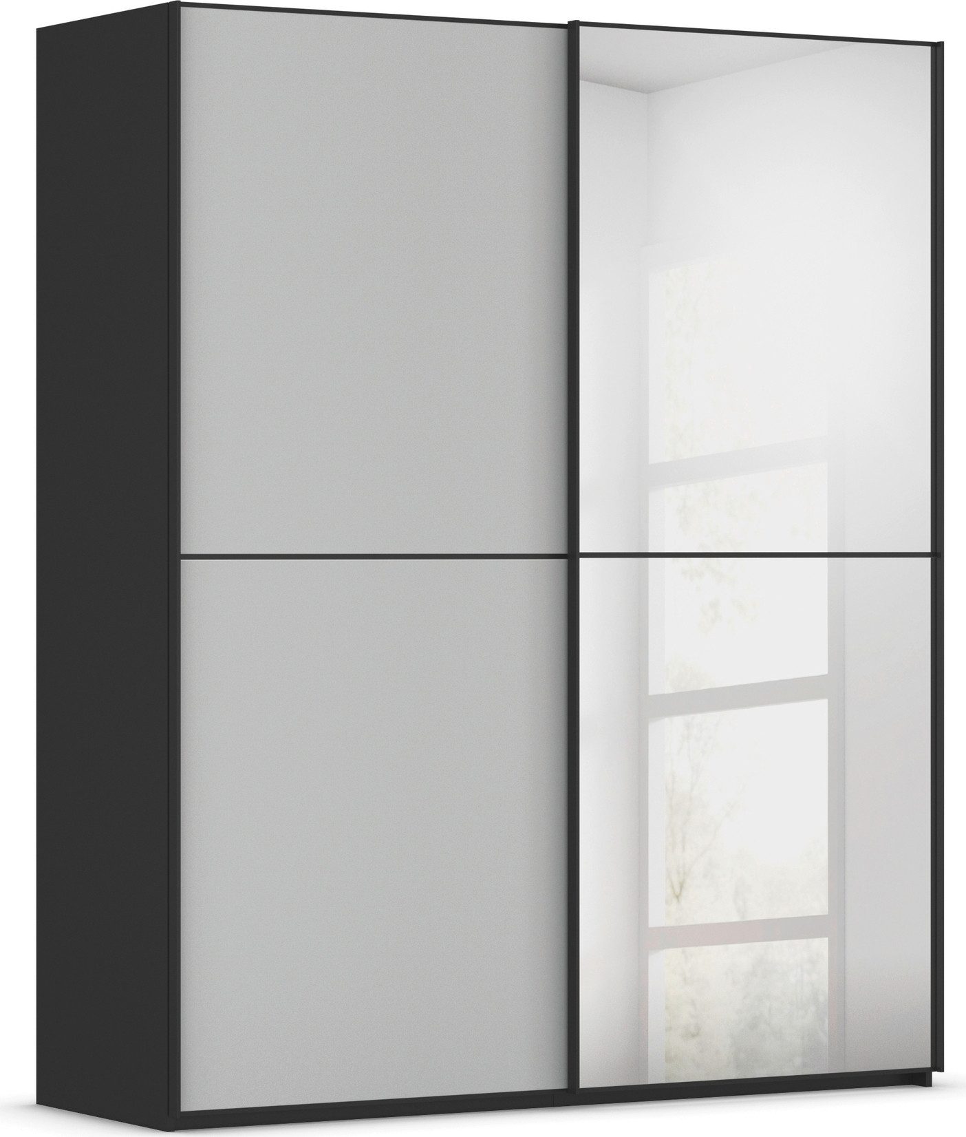 rauch Schwebetürenschrank Kleiderschrank Schrank Garderobe Schlafzimmerschrank SCALE-DUO edle zweigeteilte Türen Spiegel/Glas-Mix 3 Zierleisten MADE IN GERMANY