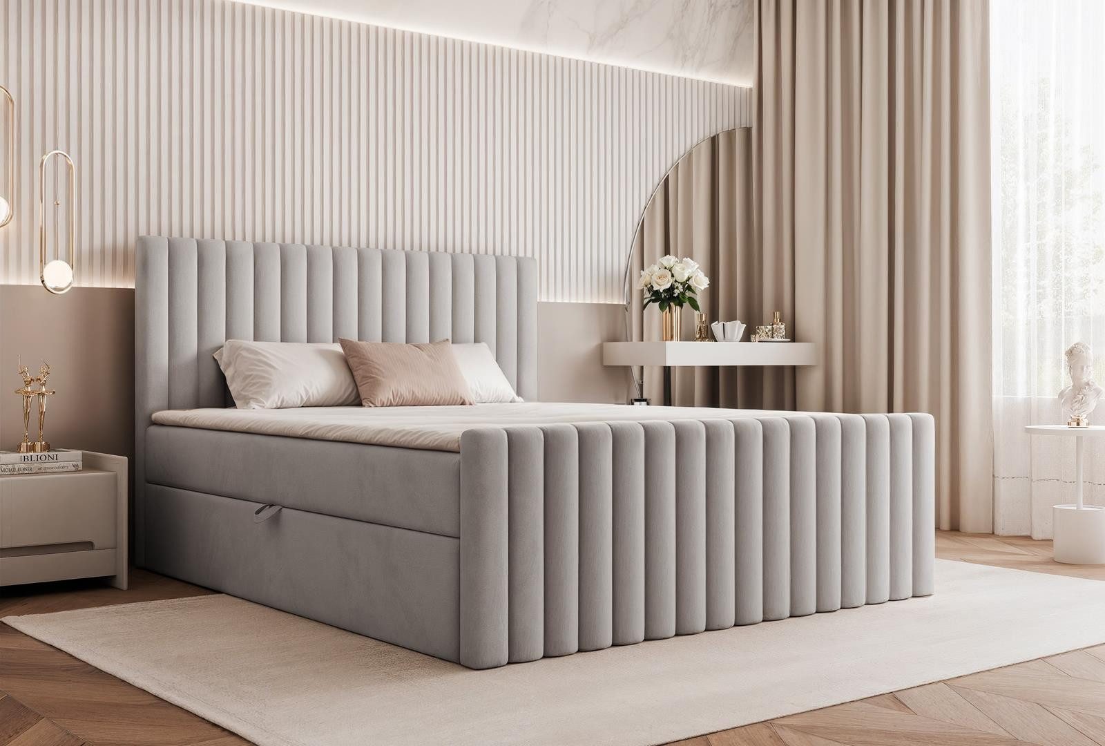 Compleo Boxspringbett elegant und modern MIAMI II, Bonell-Matratze, mit zwei Bettkästen