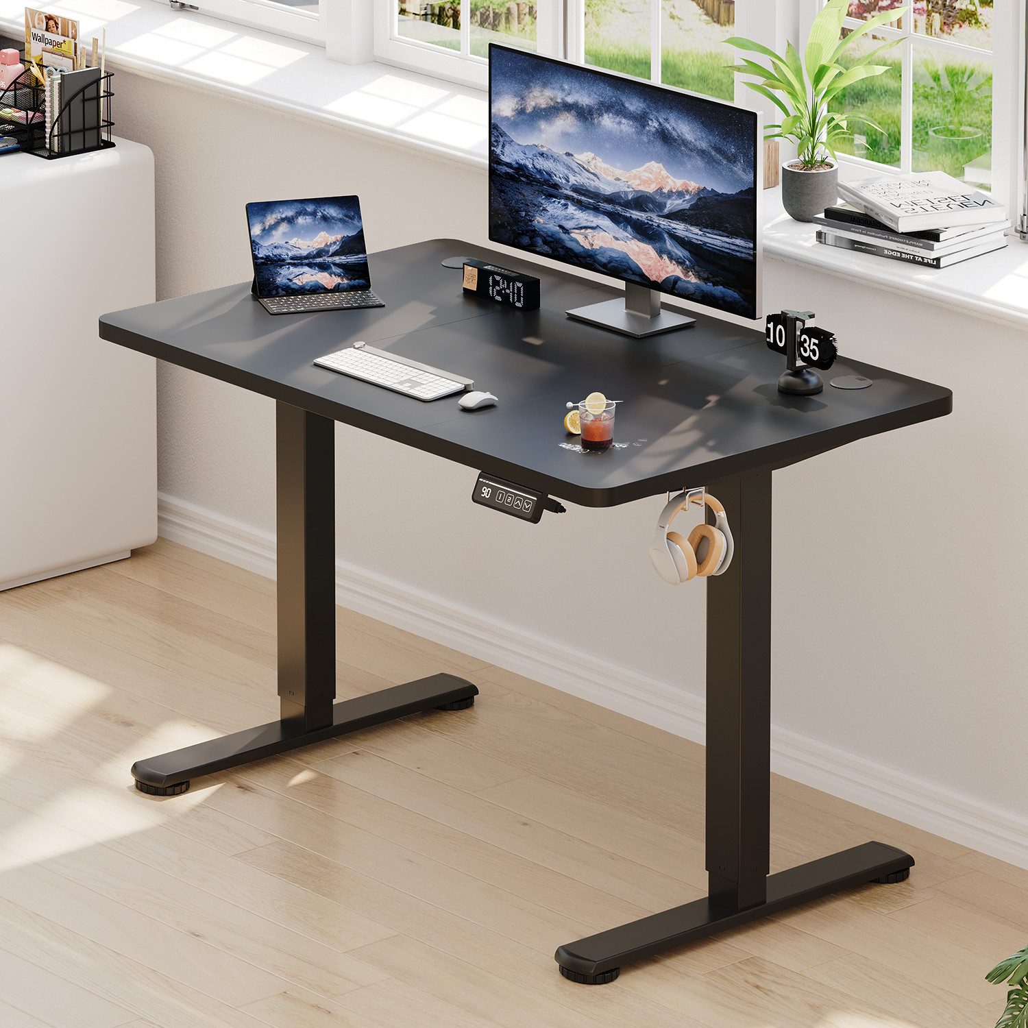 HOMALL Schreibtisch Höhenverstellbar elektrischer Memory-Funktion 100/120/140/160/180cm (Zweistufige Hohenverstellung Ergonomischer Kopfhorerhaken und Kabelhalterung)