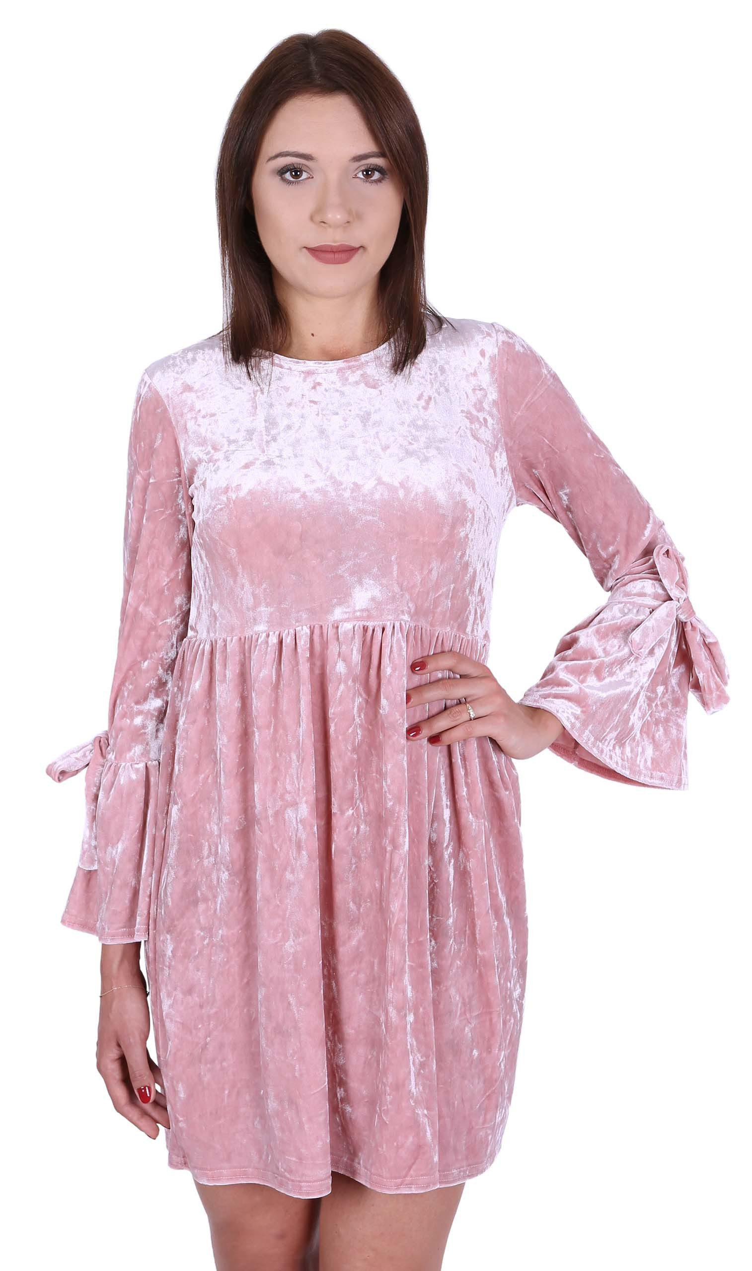 Midikleid John Zack Rosa Velours Kleid mit ausgestellten Ärmeln L