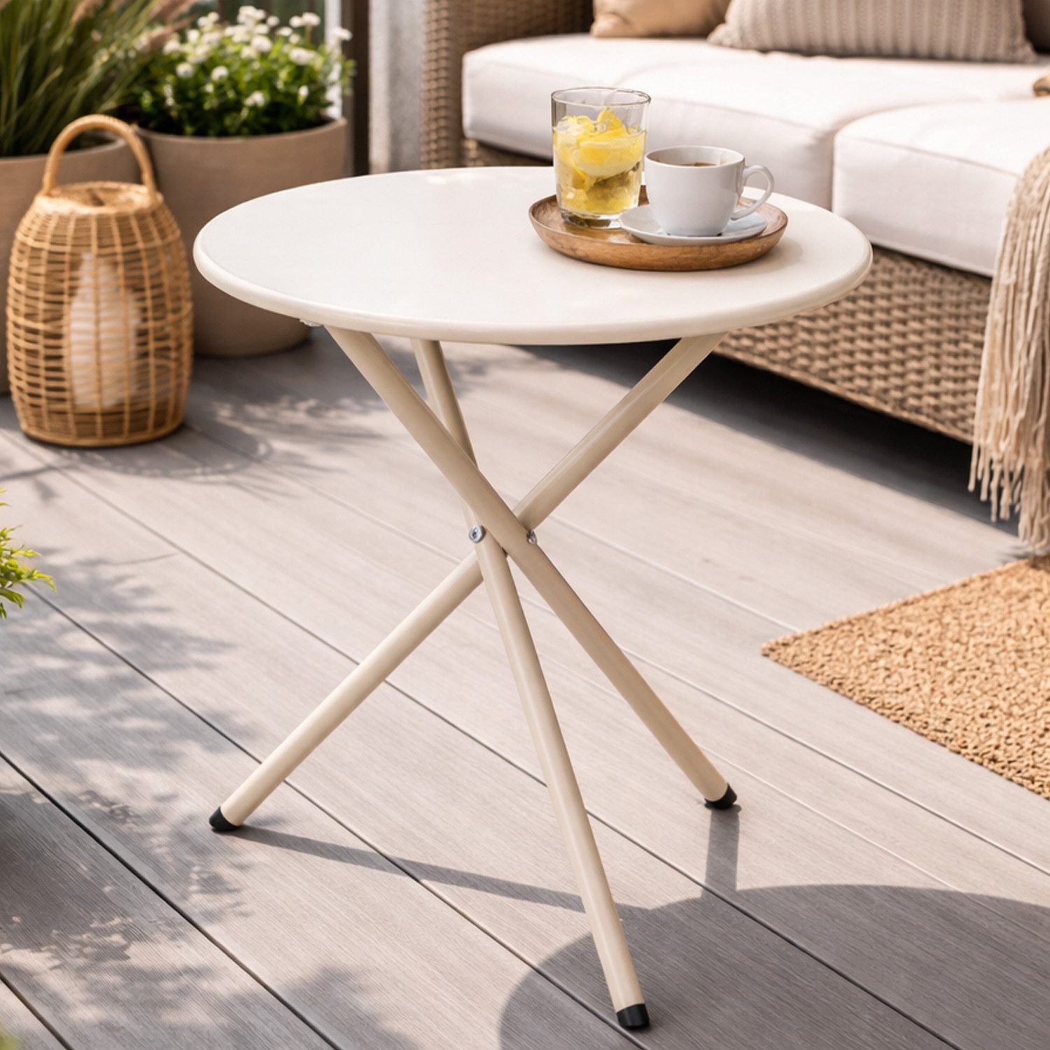 Mojawo Küchentisch Bistrotisch Balkontisch Beistelltisch rund Weiß Stahl Ø48xH48cm