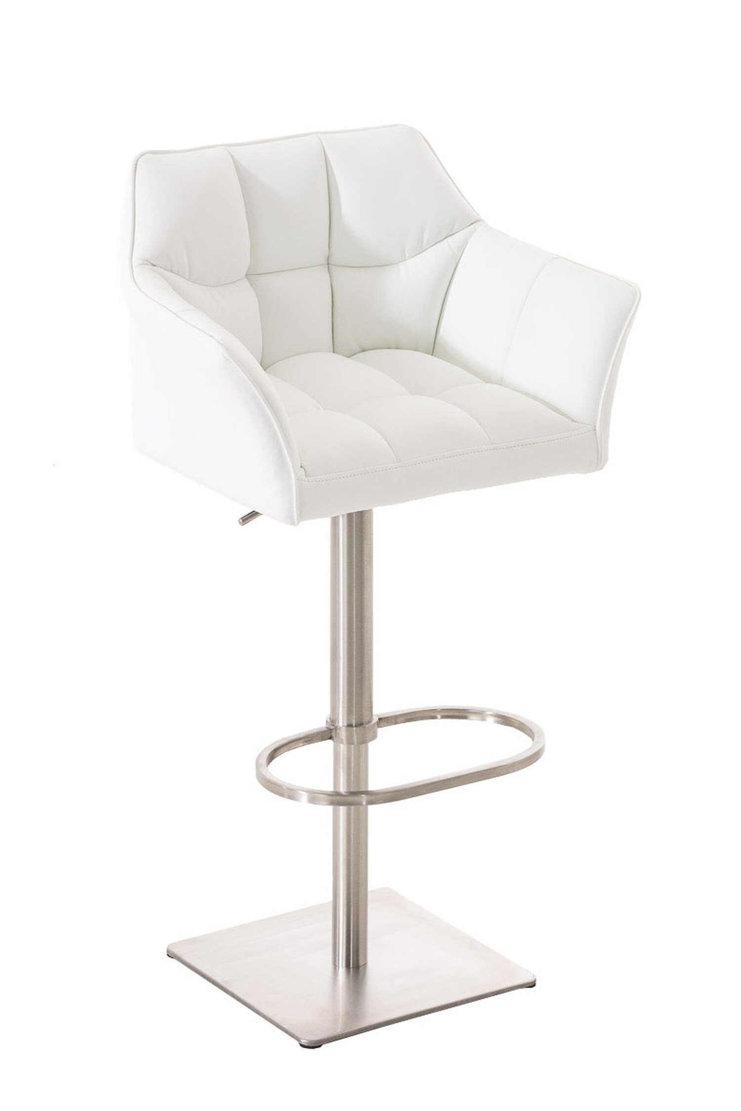 TPFLiving Barhocker Damaso (mit Rückenlehne und Fußstütze - Hocker für Theke & Küche), 360° drehbar - Gestell Edelstahl - Sitzfläche: Kunstleder Weiß
