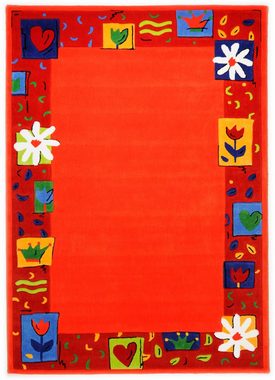 Kinderteppich Das Blumen Paradies, THEKO, rechteckig, Höhe: 14 mm, Kurzflor, handgearbeiteter Reliefschnitt, mit Bordüre