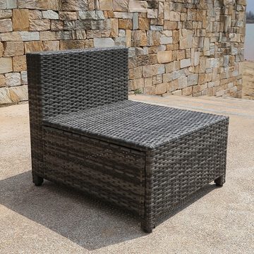 Melko Loungeset Sitzgruppe Polyrattan Lounge Gartensofa Set Grau Liege, (Set, Tisch mit 3-Sitzer Sofa und Hocker)