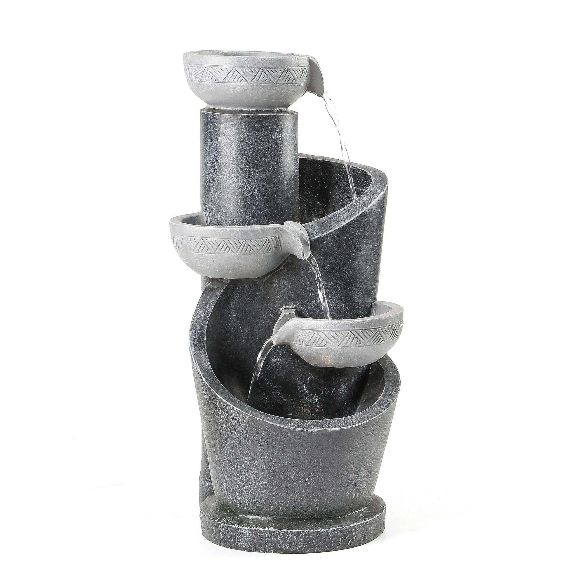 CHICFURN Gartenbrunnen LED-Gartenbrunnen in Grau mit Wasserpumpe, 25 cm Breite, (Packung, 1 tlg., Zimmerbrunnen), Kunststein-Verkleidung & Zierbecken integriert, für Terrasse & Garten