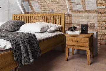 Natur24 Bett Bett Sydo 1 Wildeiche massiv 200x200cm mit Holzkopfteil und Holzbeinen