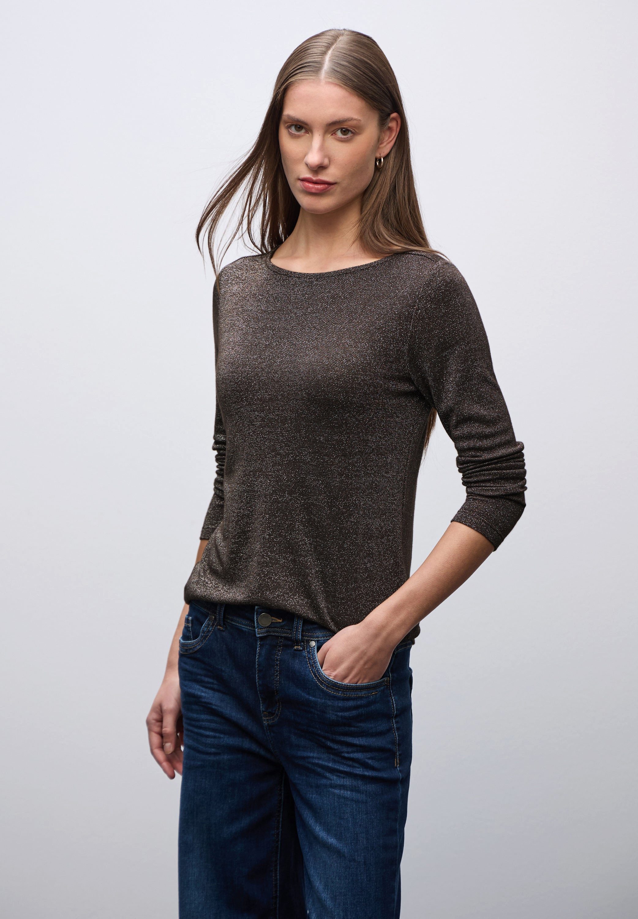 STREET ONE Langarmshirt Glitzerndes Langarmshirt (1-tlg) günstig online kaufen