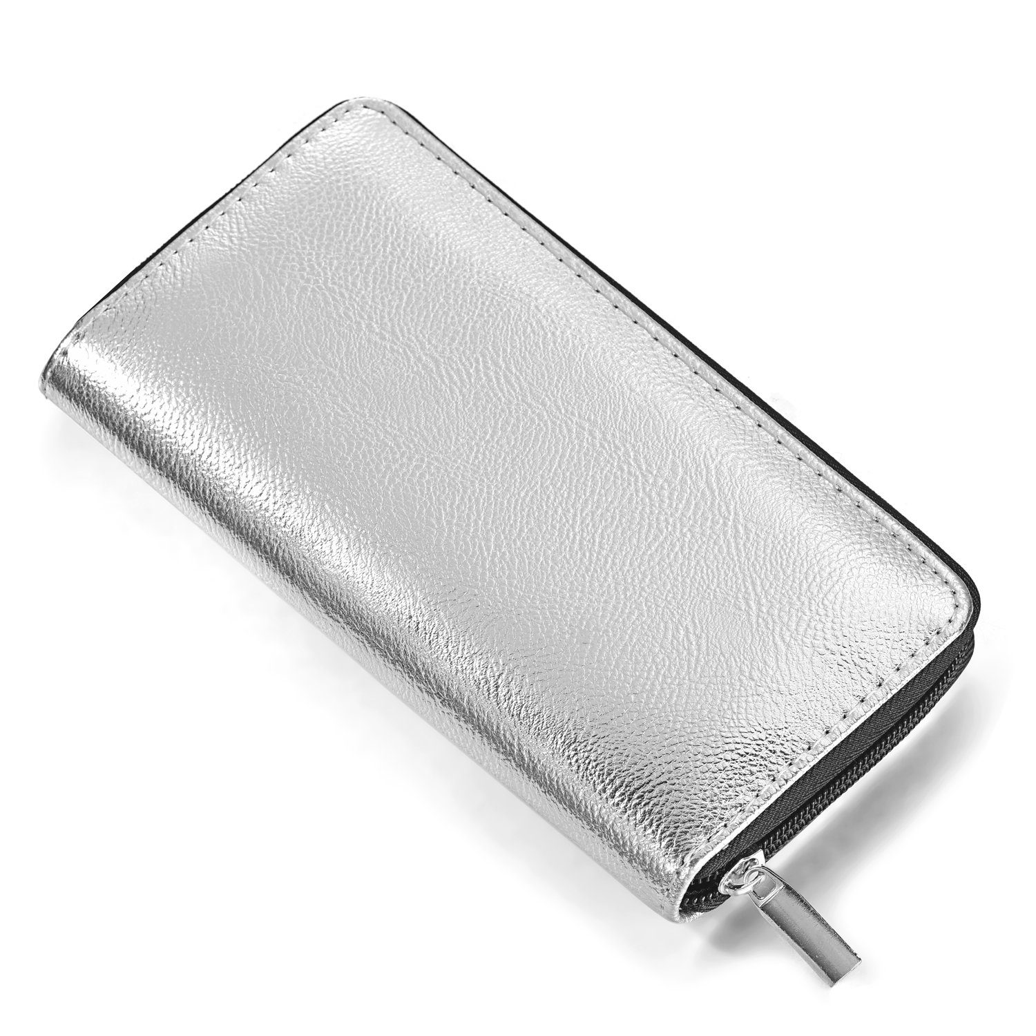 DonDon Geldbörse Portemonnaie Geldbeutel weich 20 x 10 x 2,5 cm (Packung, 1-tlg), Geldbörse für Damen und Mädchen, Metallic-Look, mit Reißverschluss