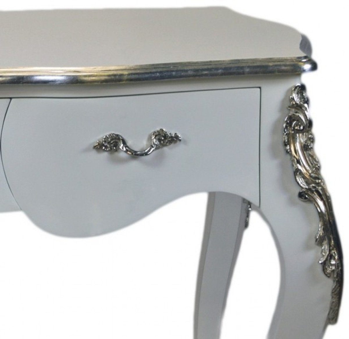 Weiß 150 Möbel cm / Barock Padrino Casa Schreibtisch - Sekretär Luxus Silber Schreibtisch Luxus