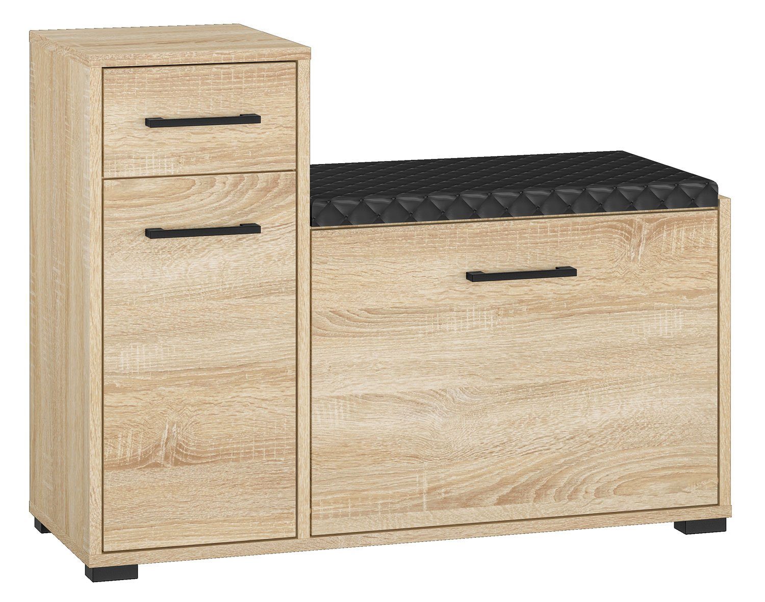 Feldmann-Wohnen Schuhschrank Caro (1 Klapptür, 1 Drehtür, 1 Schublade, 2 Einlegeböden, 1 Sitzauflage, 1-St., 1-teilig) 90cm sonoma Eiche hell