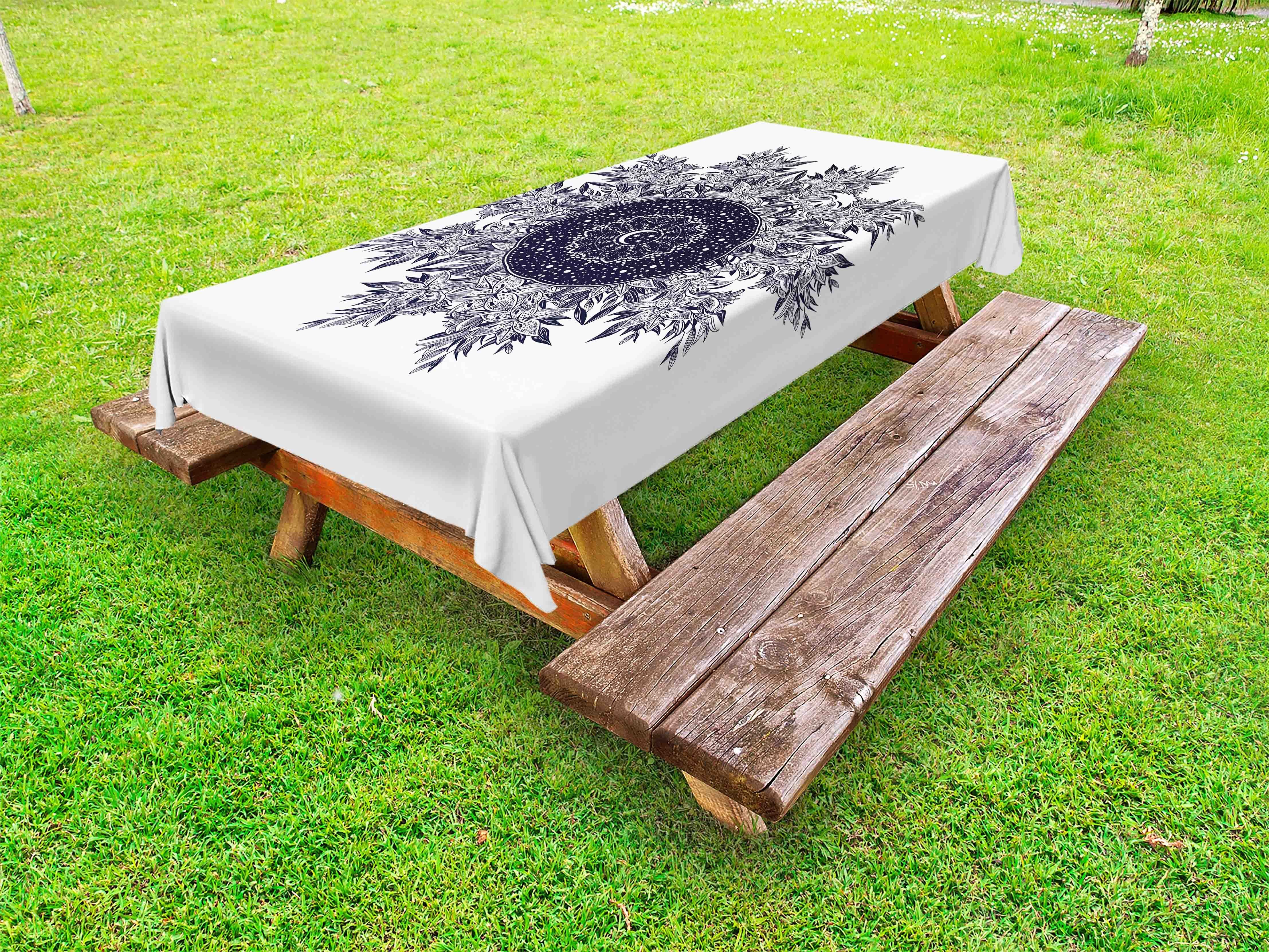 Abakuhaus Tischdecke dekorative waschbare Picknick-Tischdecke, Galaxy Mandala Mond und Sterne Lily