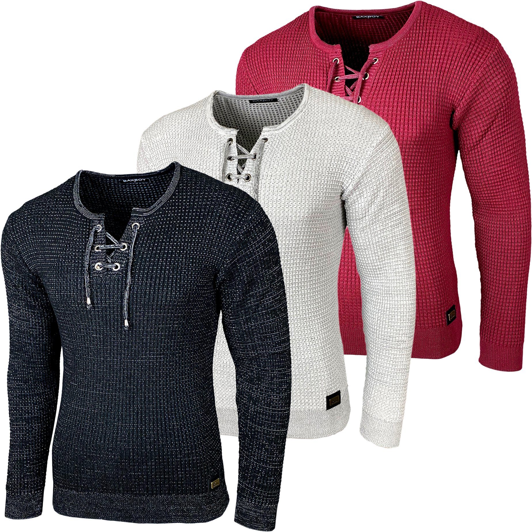 Strickpullover Baxboy Herren Pullover Rundkragen Moderner Feinstrick Pulli B-52132